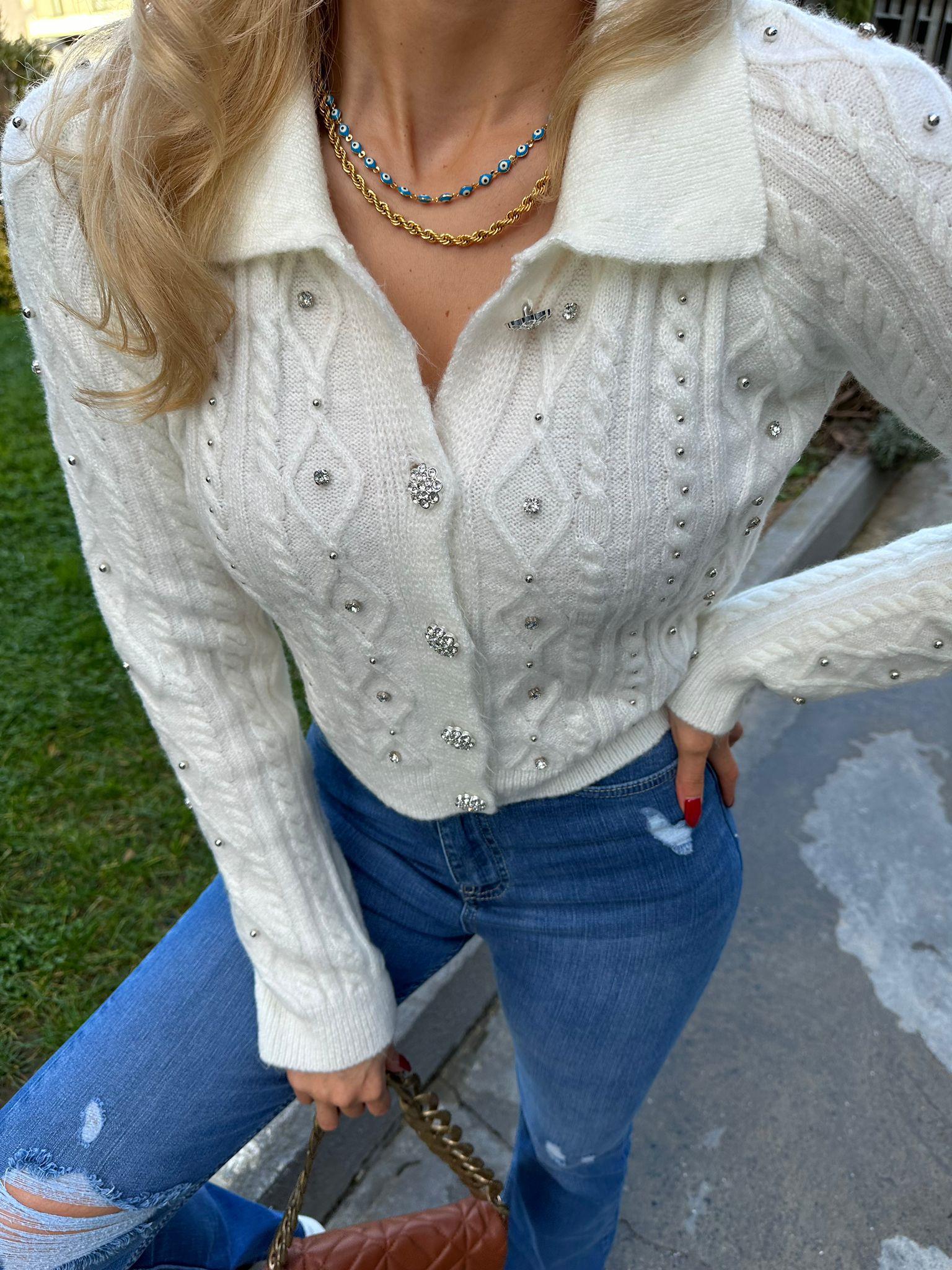 Taşlı Babe Beyaz Hırka 1707573