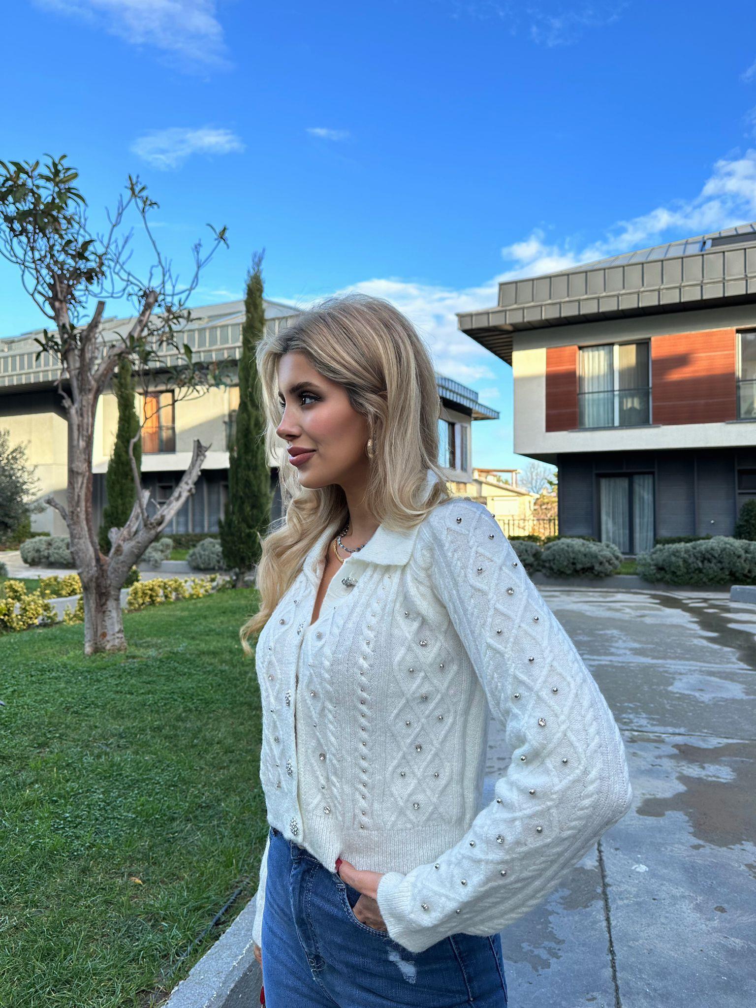 Taşlı Babe Beyaz Hırka 1707573