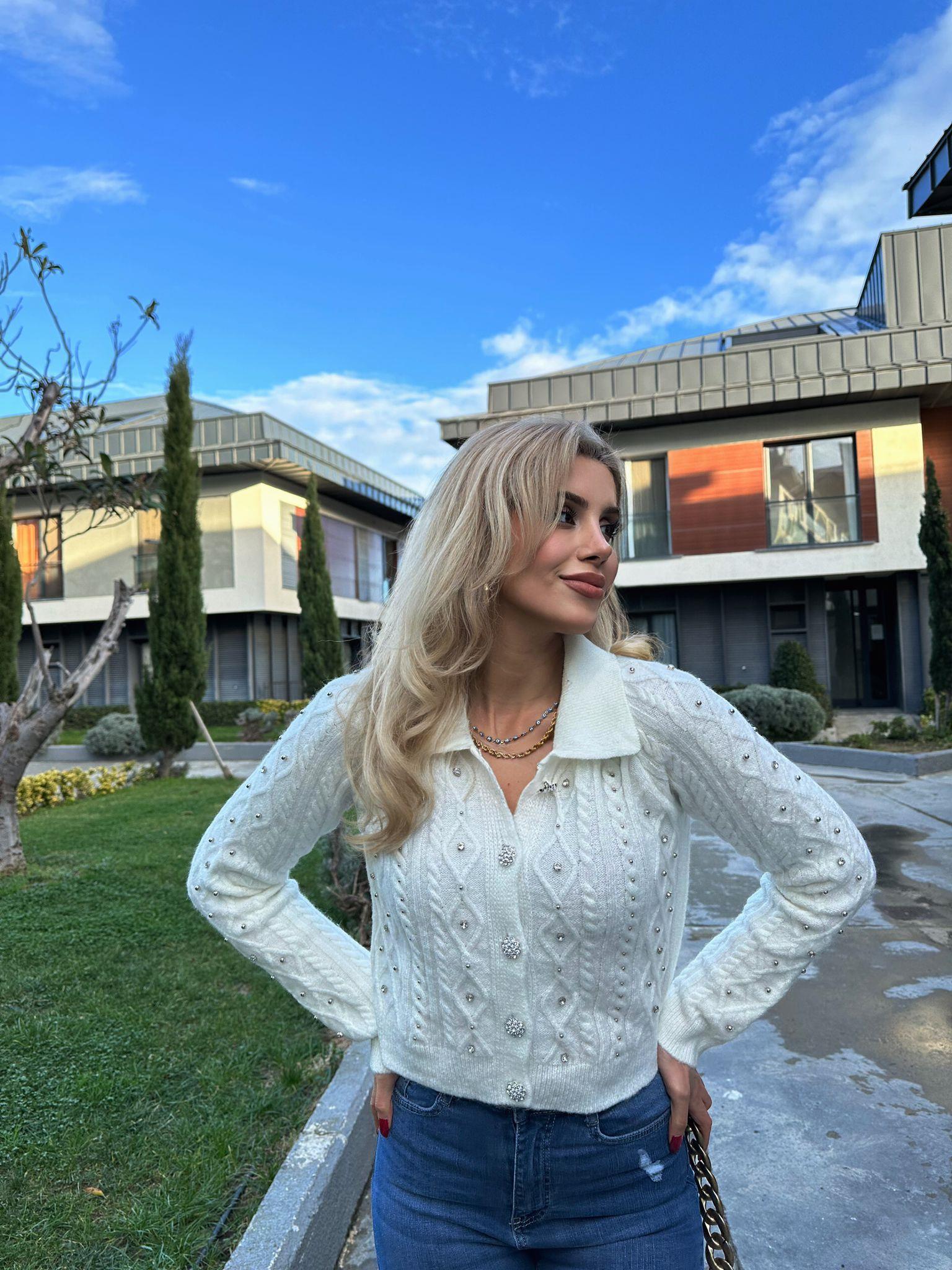 Taşlı Babe Beyaz Hırka 1707573