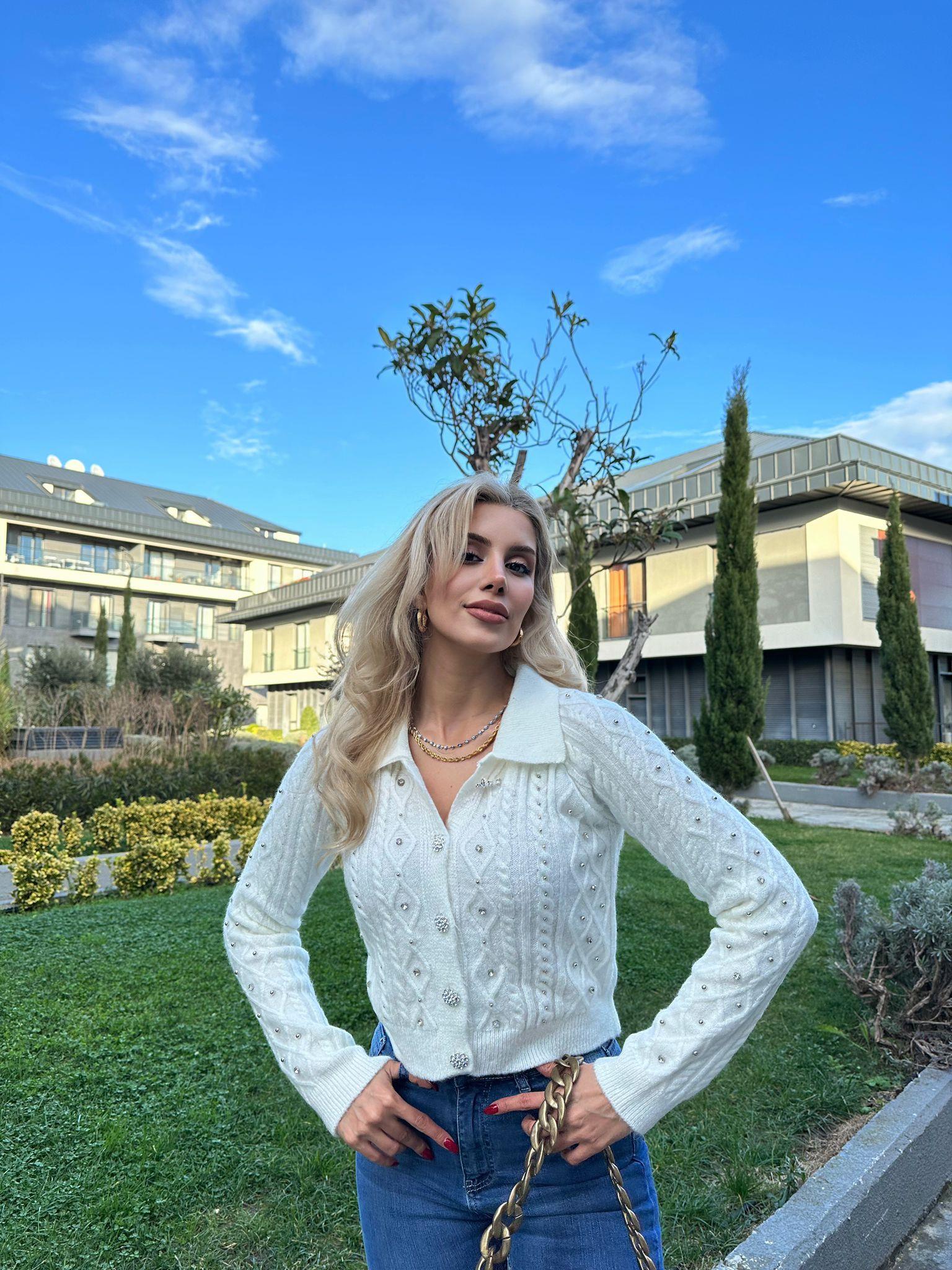 Taşlı Babe Beyaz Hırka 1707573