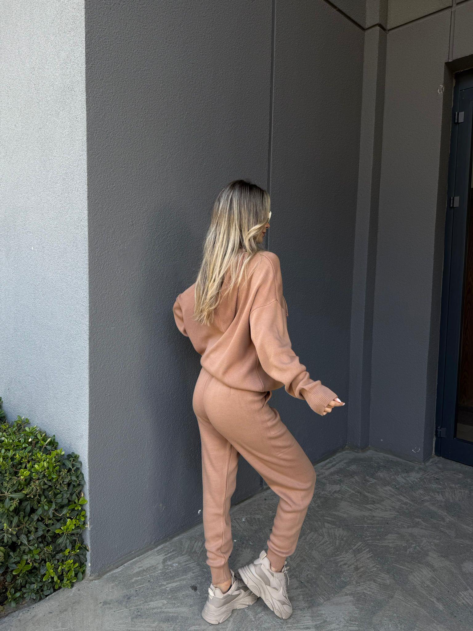 Tella Camel Kapüşonlu Triko Takım ttkm2120sb