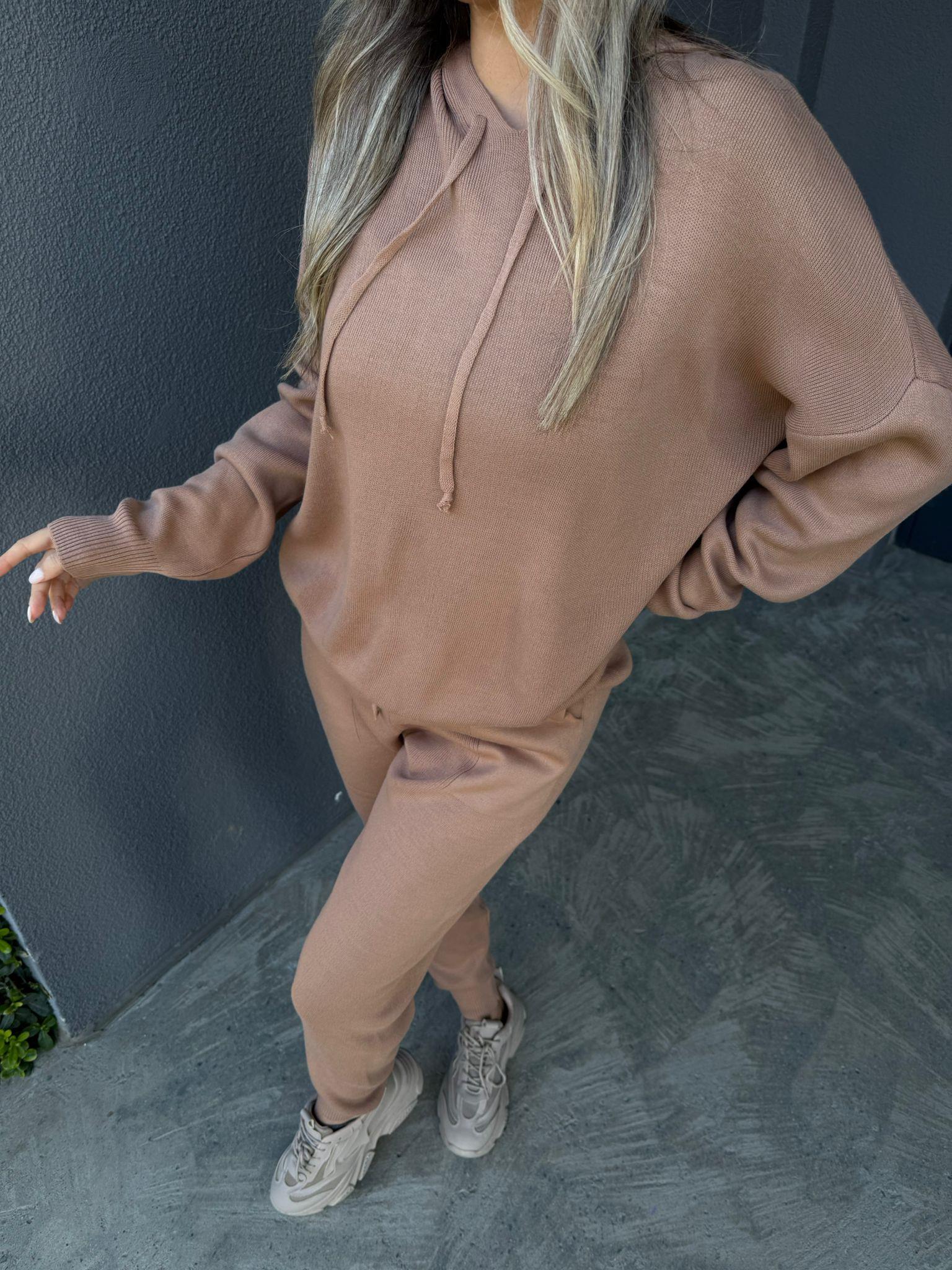 Tella Camel Kapüşonlu Triko Takım ttkm2120sb