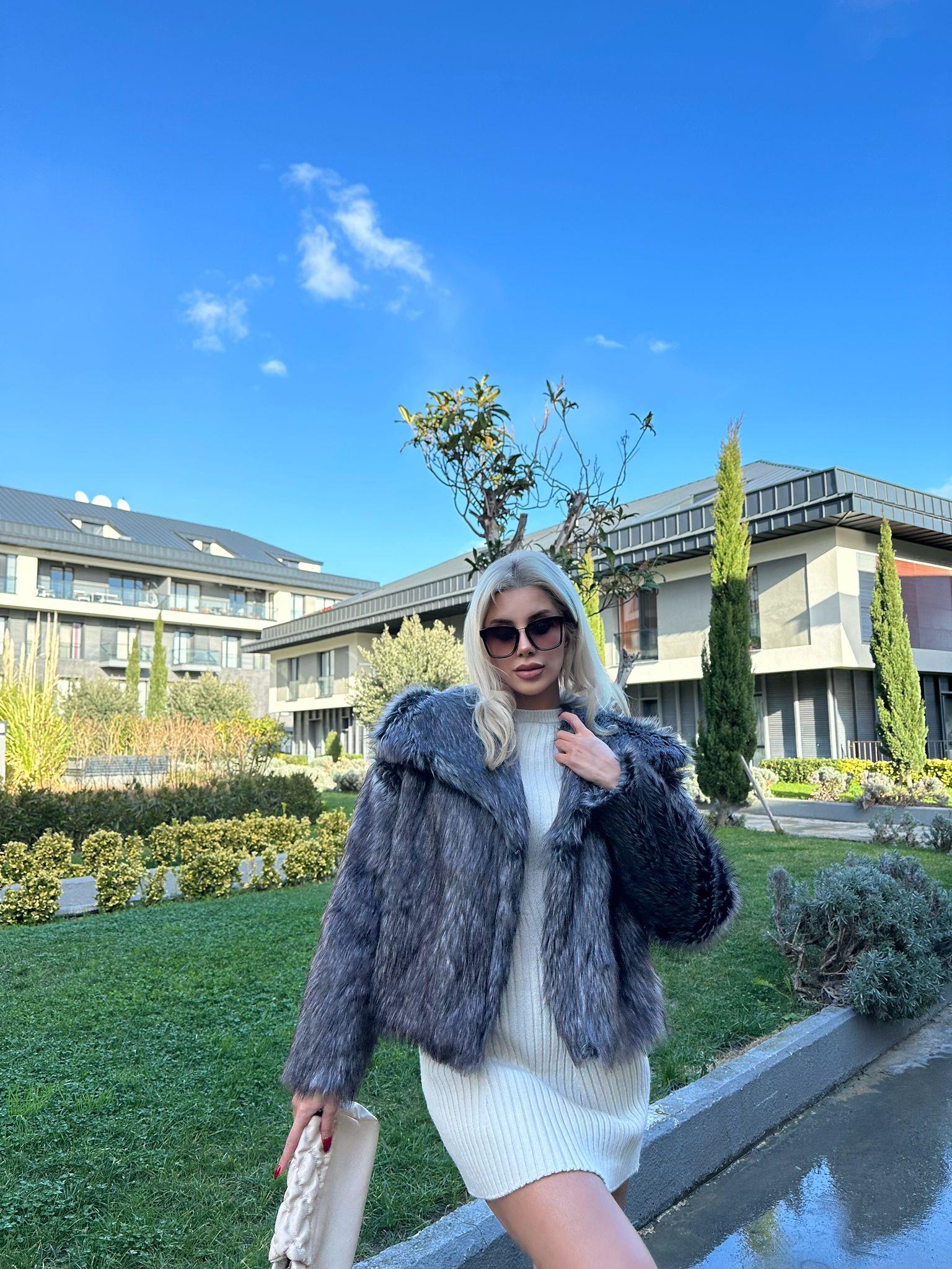 Tilki Premium Kürk Kırçıllı Gri 1563