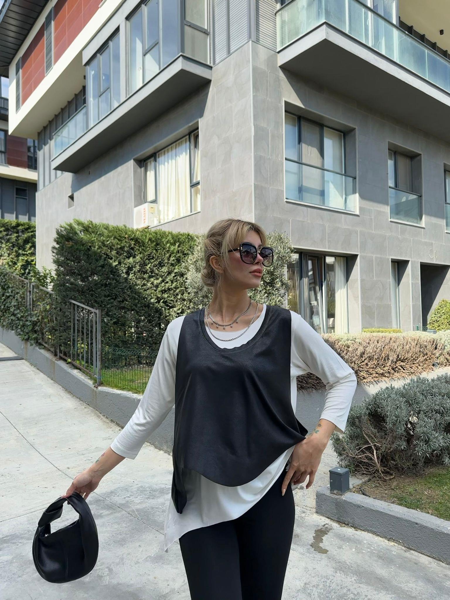Tola Arkadan Fermuarlı Yelekli Beyaz Bluz  17501