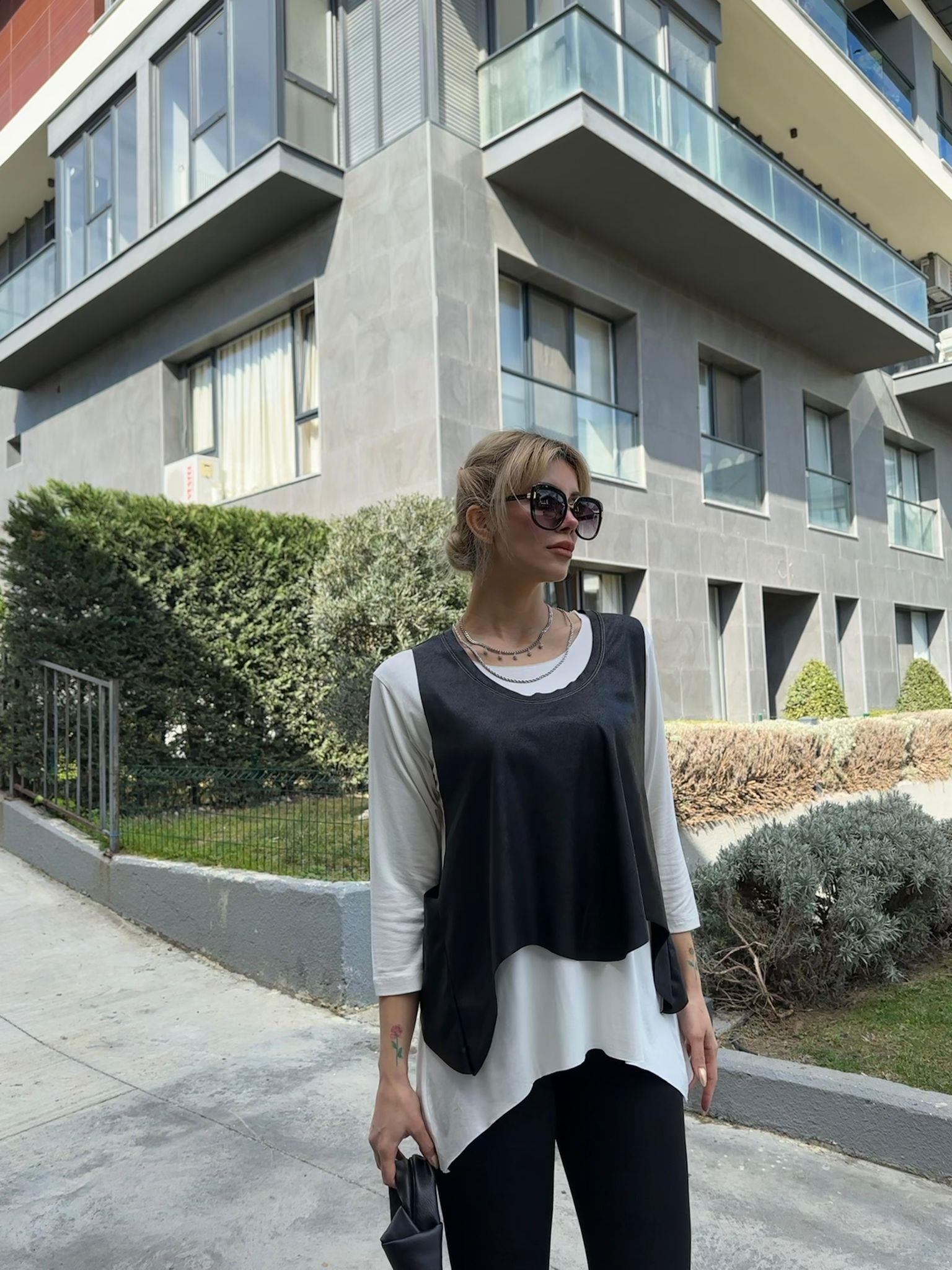 Tola Arkadan Fermuarlı Yelekli Beyaz Bluz  17501