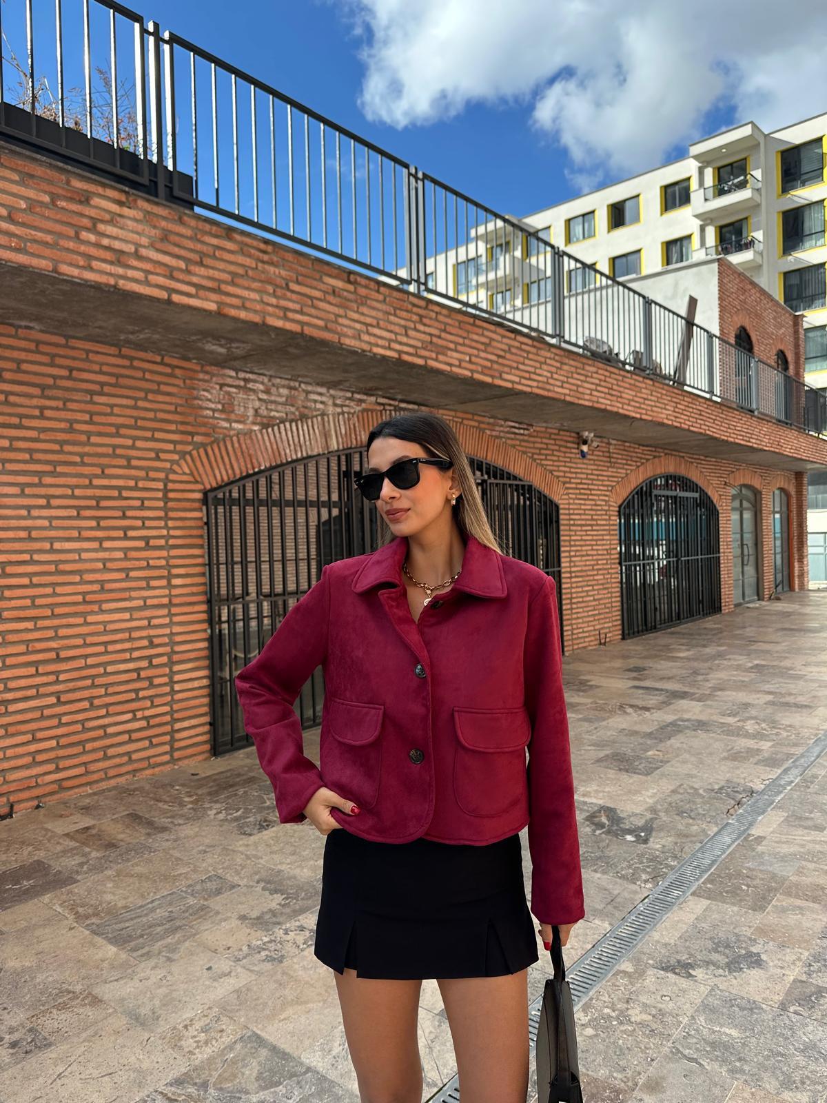 Üç Düğme Süet Bordo Ceket ckt1082ny