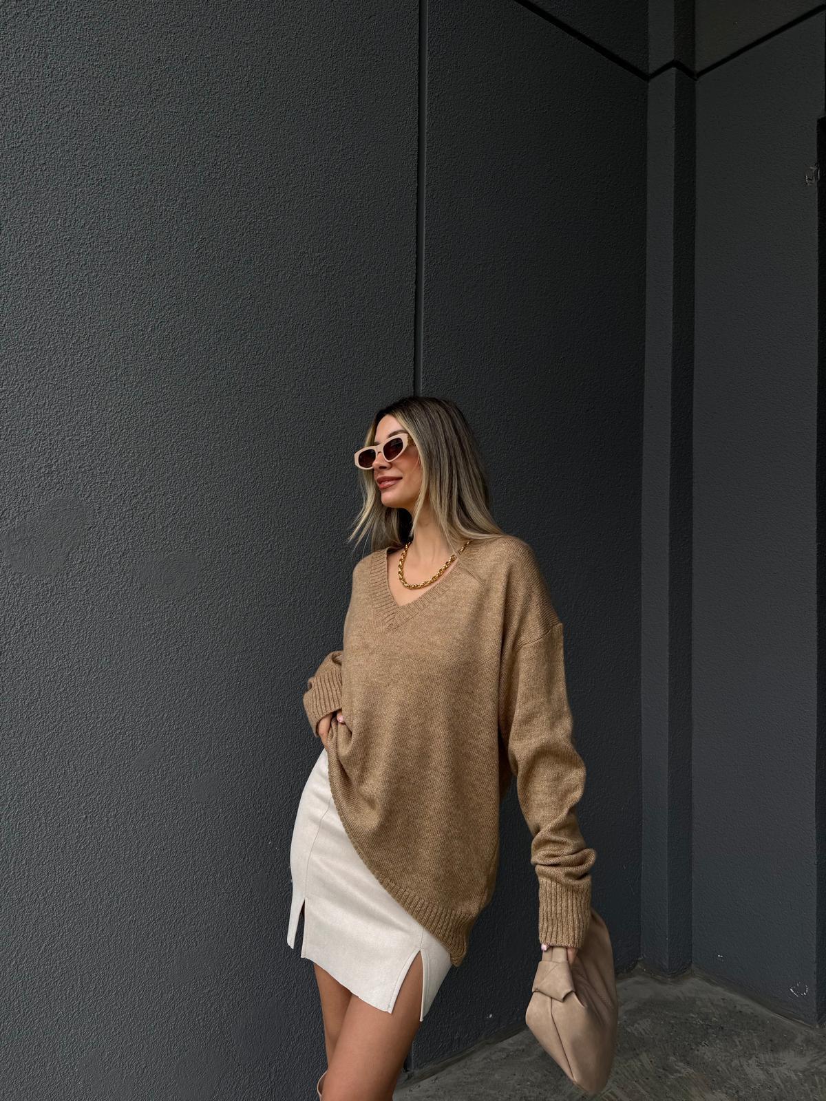 V Vaka Basic İpek Triko Kazak Camel kzk2171htfsn