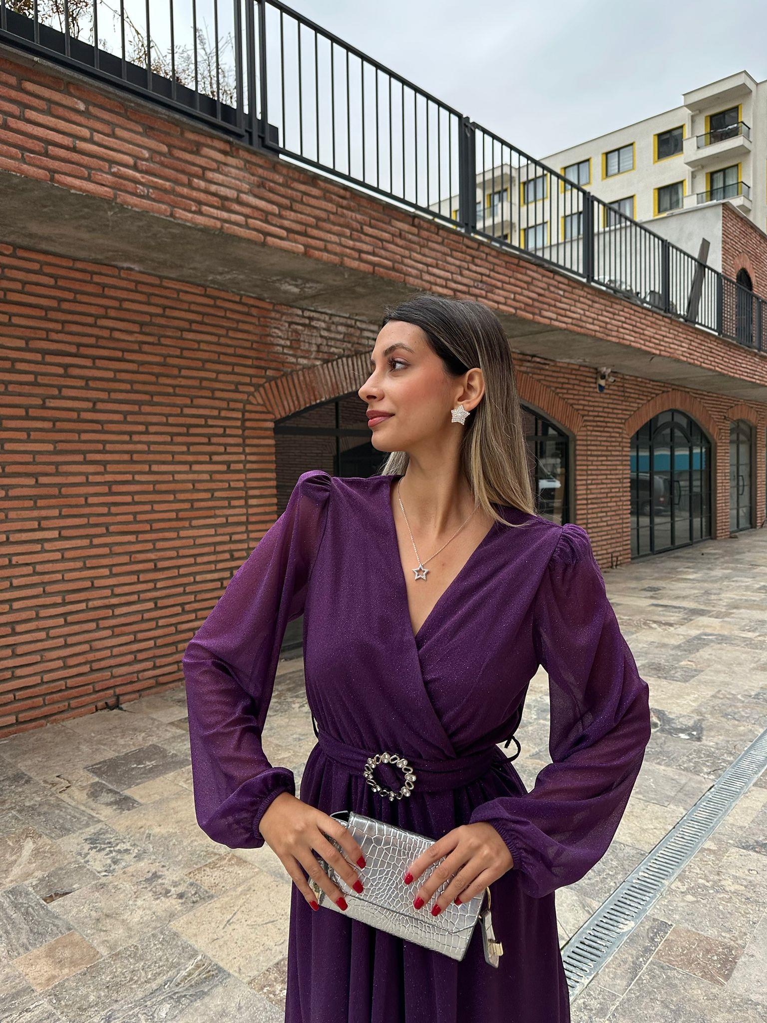 Veronica Simli Mor Elbise kelb1041grs