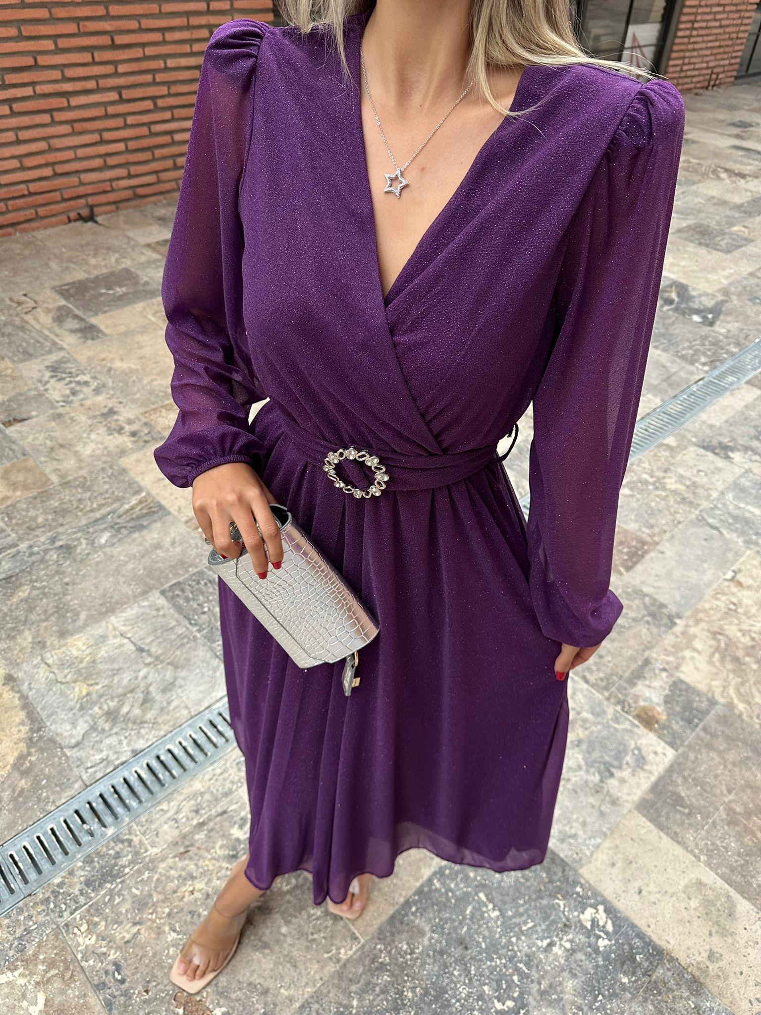 Veronica Simli Mor Elbise kelb1041grs
