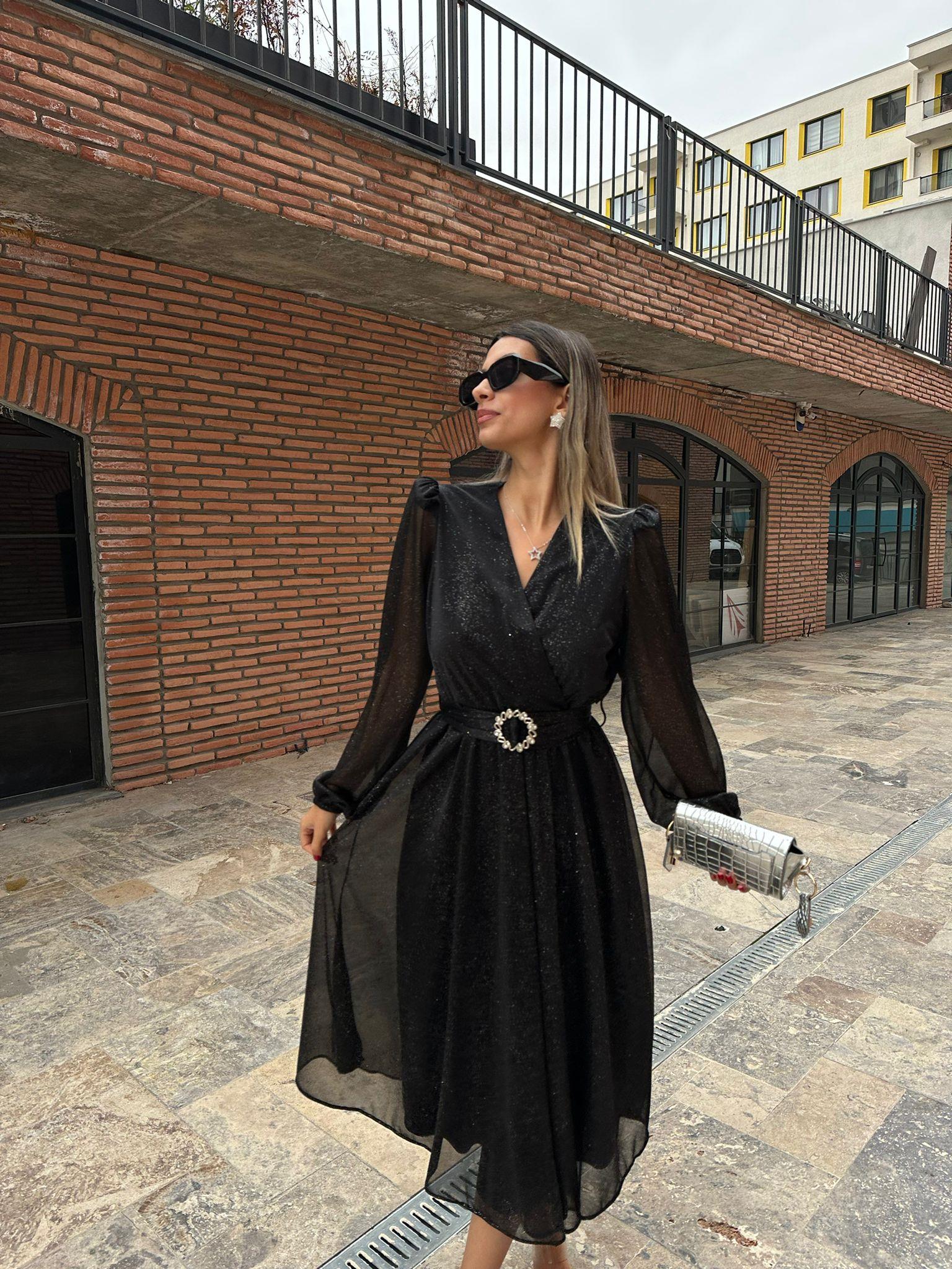 Veronica Simli Siyah Elbise kelb1041grs