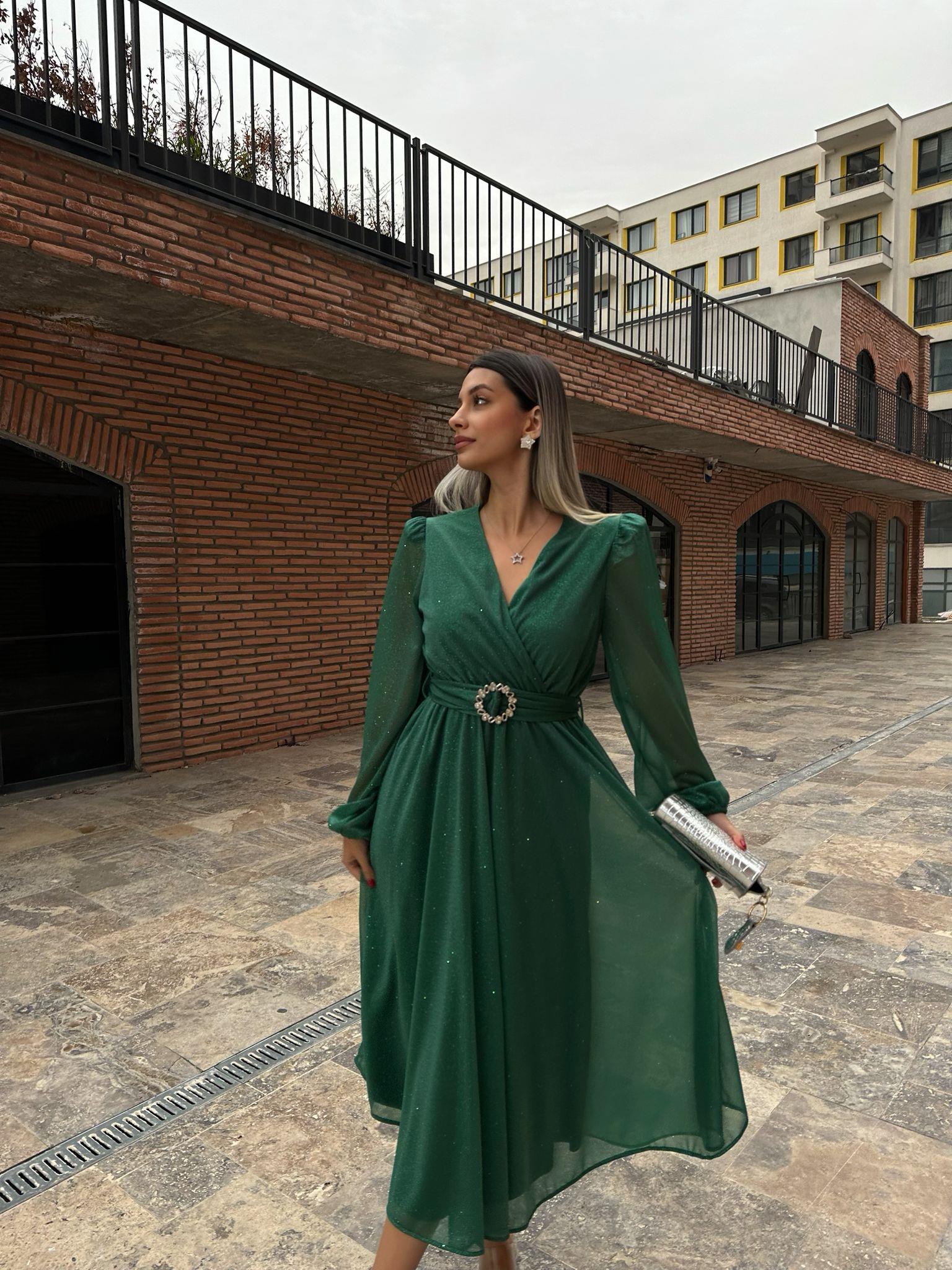 Veronica Simli Yeşil Elbise kelb1041grs