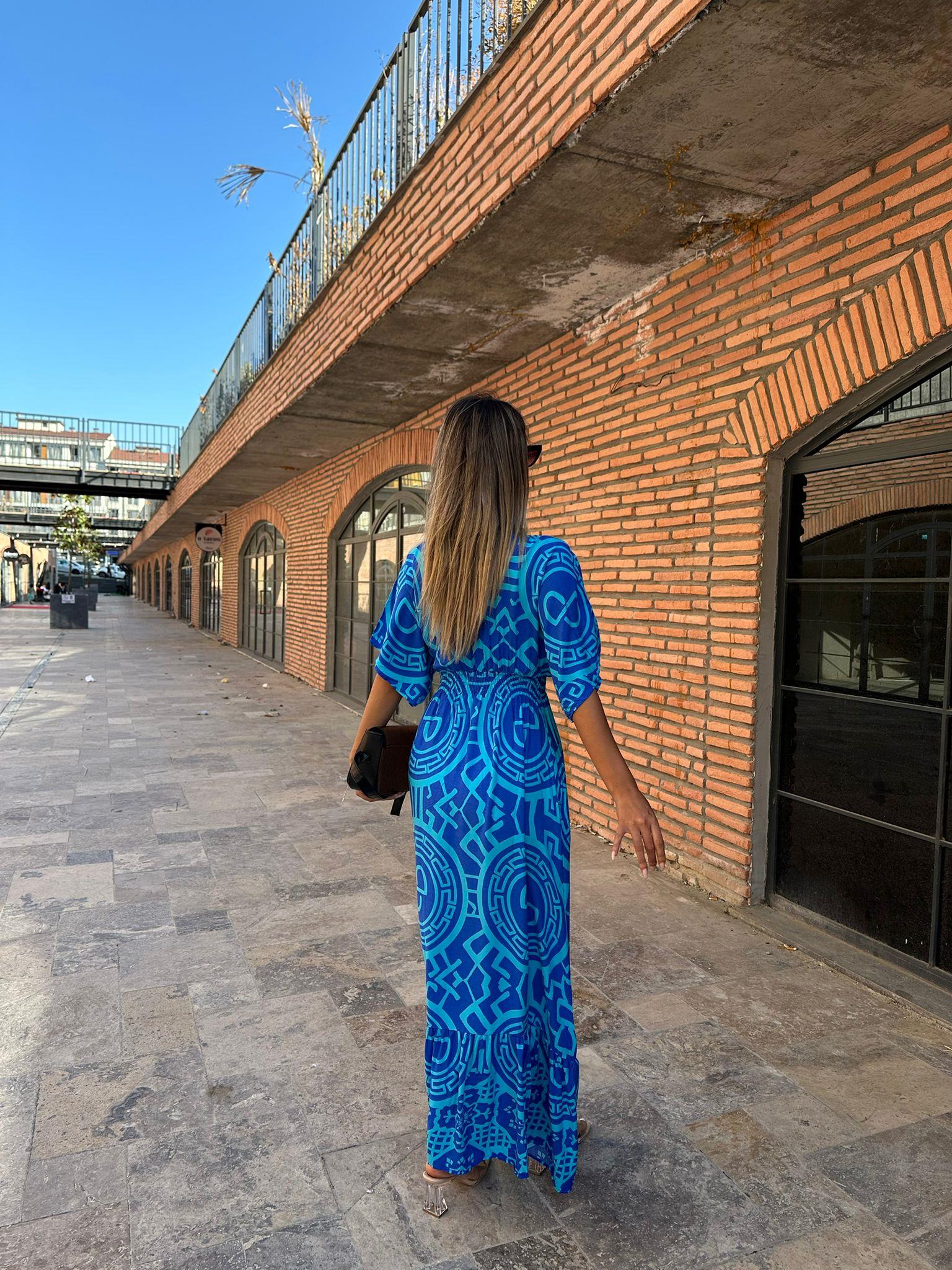 Verty Desen Bağcıklı Elbise Saks Mavisi 070621138