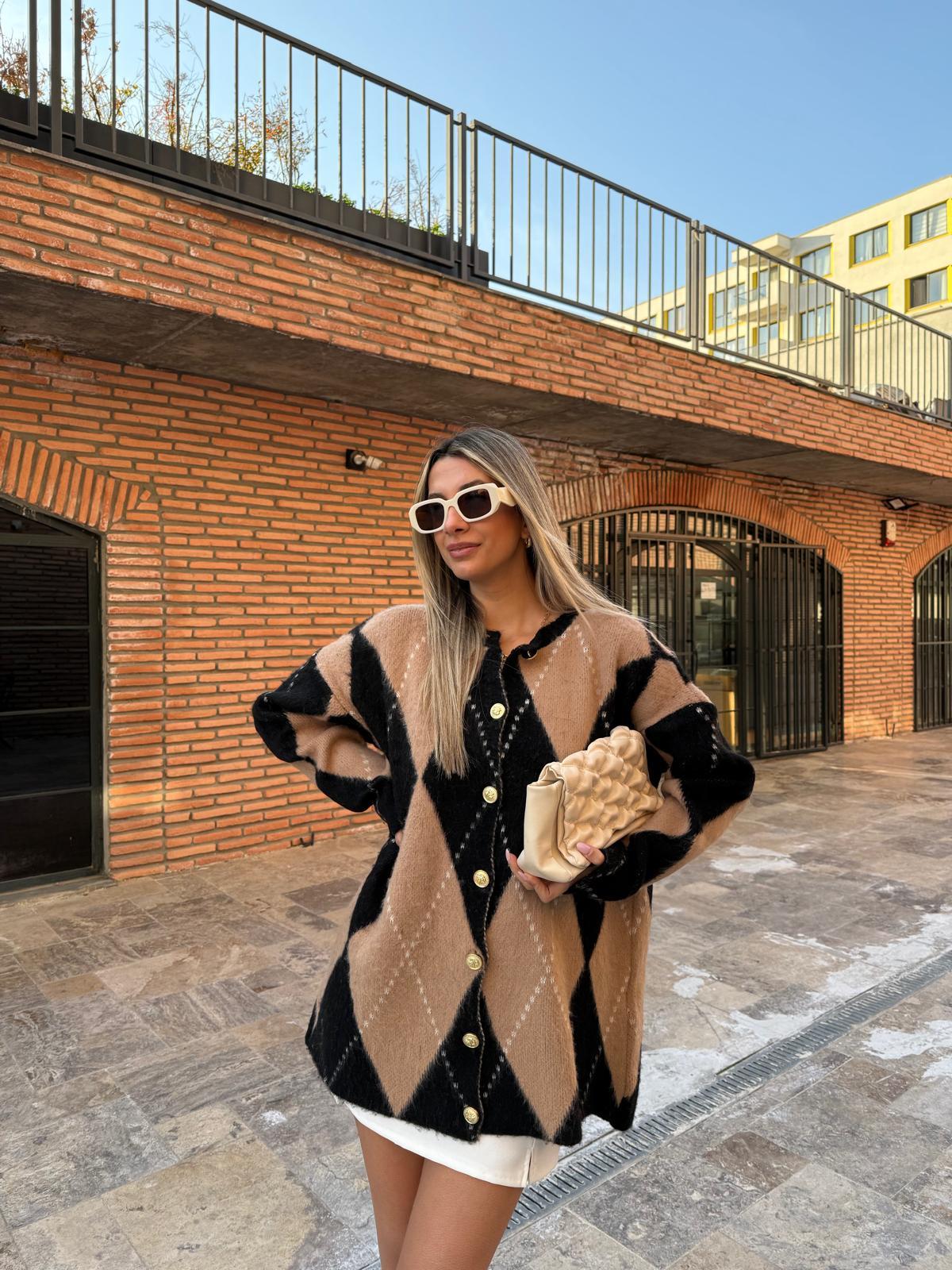 Vizon Siyah Baklava Desen Hırka kzk2053rvd
