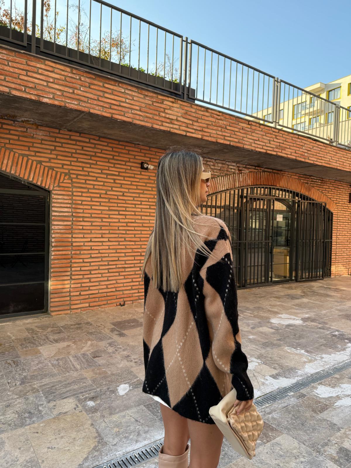 Vizon Siyah Baklava Desen Hırka kzk2053rvd