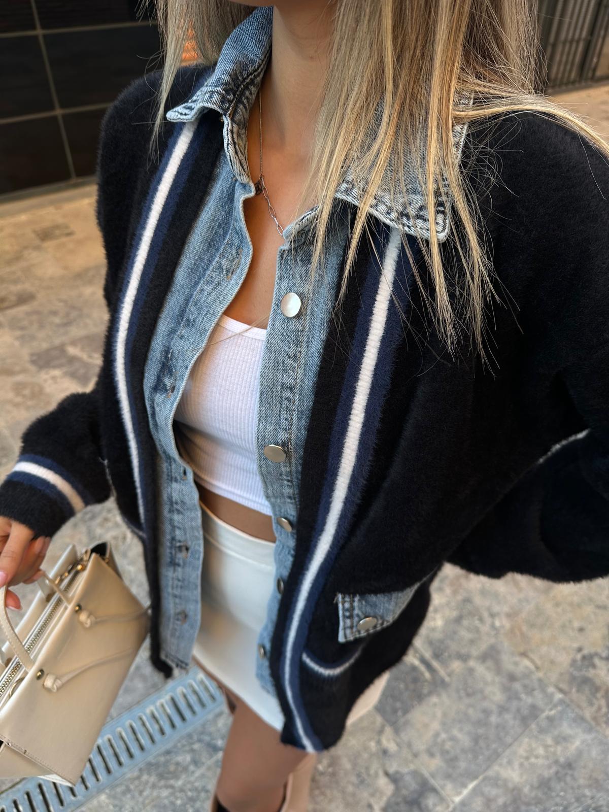 West Marin Jean Garnili Soft Siyah Hırka hrk2019rvd