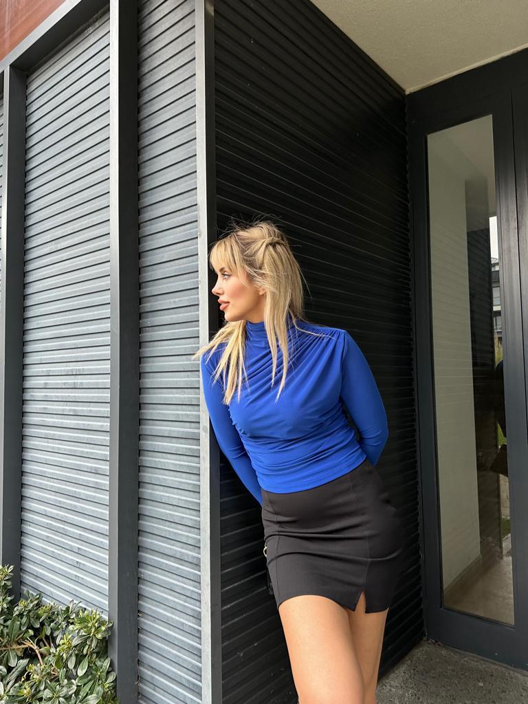 Yaka Pilili Saks Mavisi Buzzy Bluz  17074511