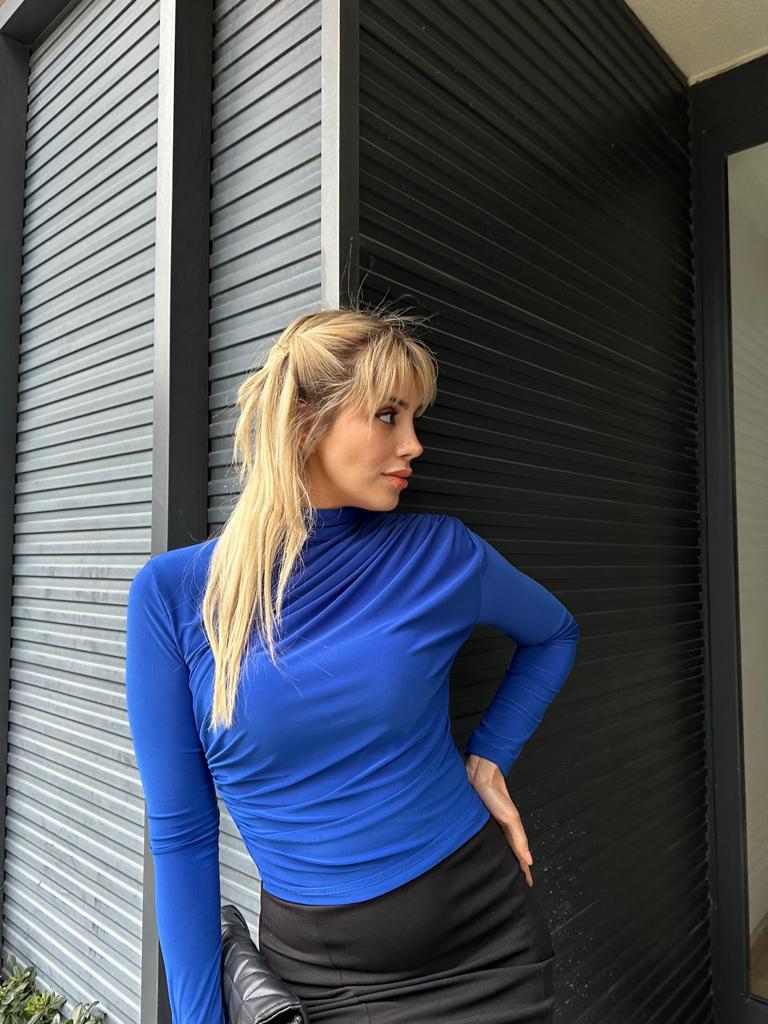 Yaka Pilili Saks Mavisi Buzzy Bluz  17074511