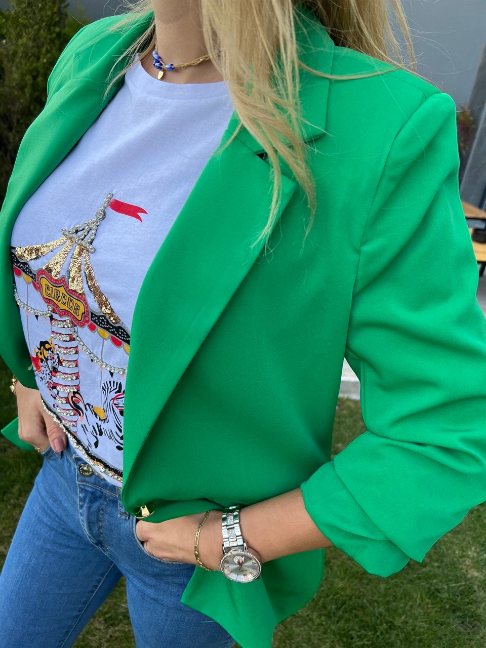Yeşil Astarlı Blazer Ceket