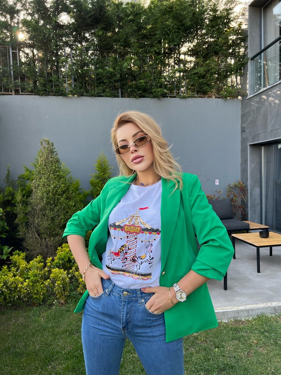 Yeşil Astarlı Blazer Ceket