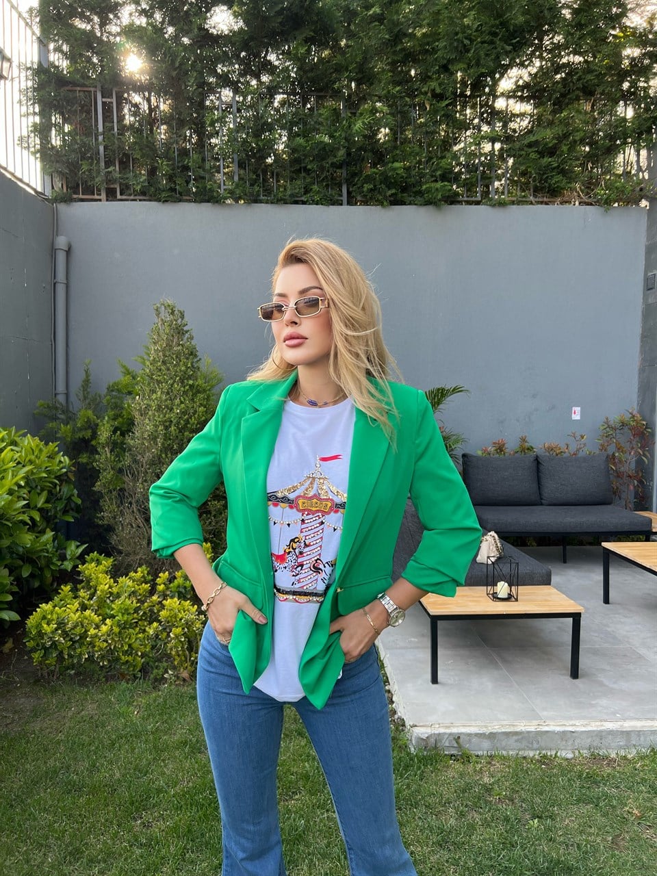 Yeşil Astarlı Blazer Ceket
