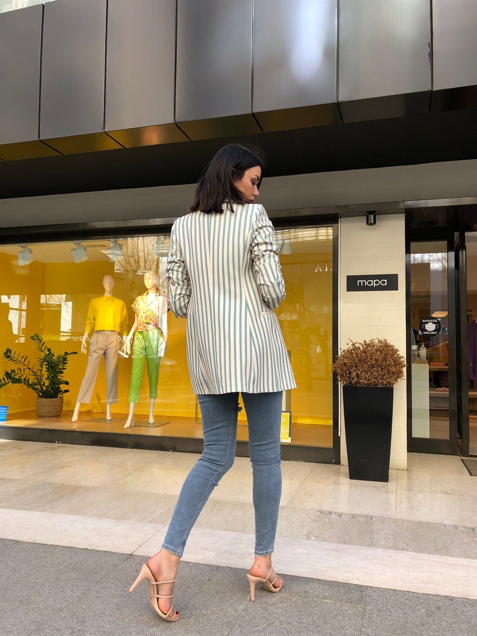 Yeşil Çizgili Blazer Ceket