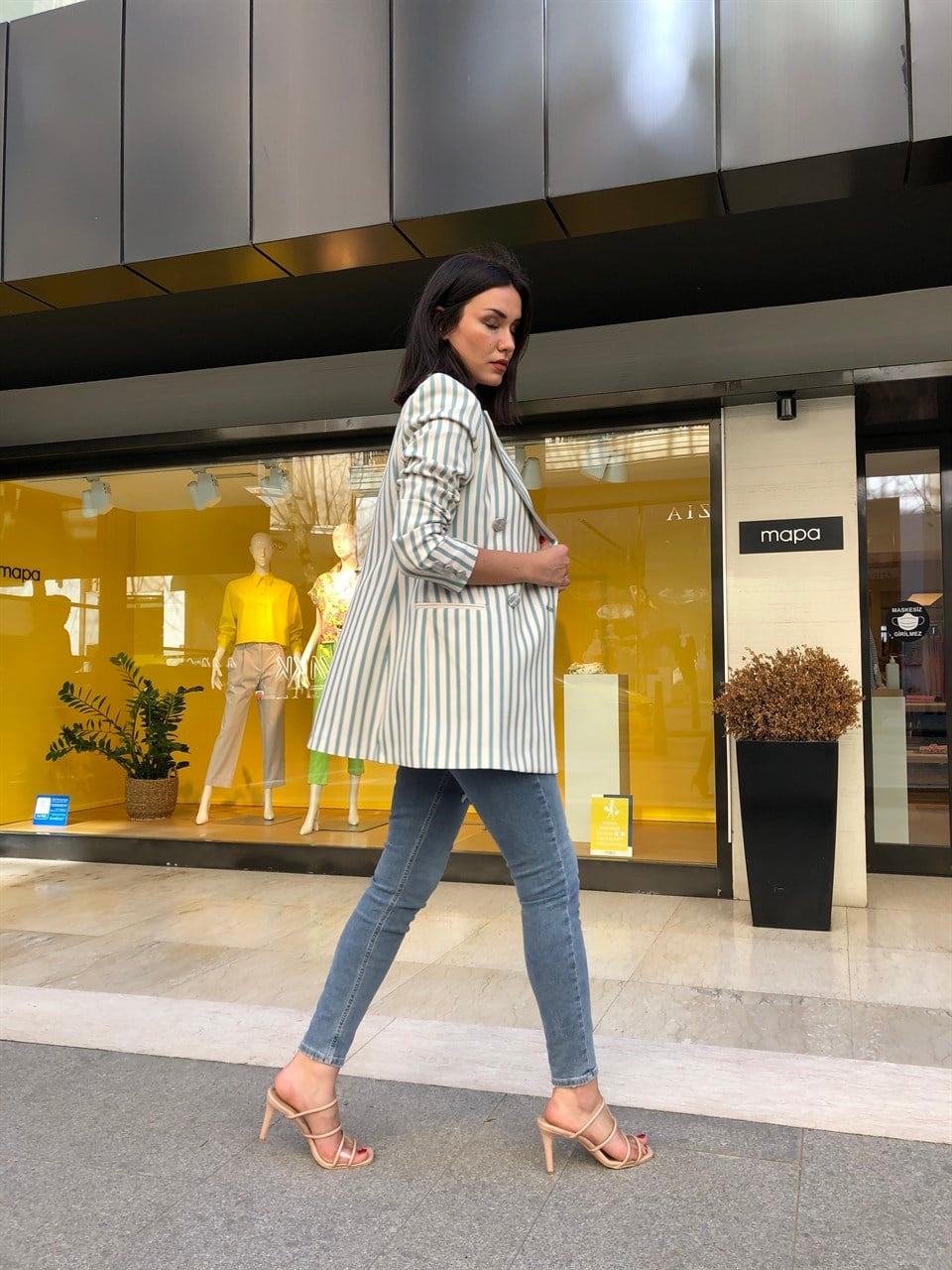 Yeşil Çizgili Blazer Ceket