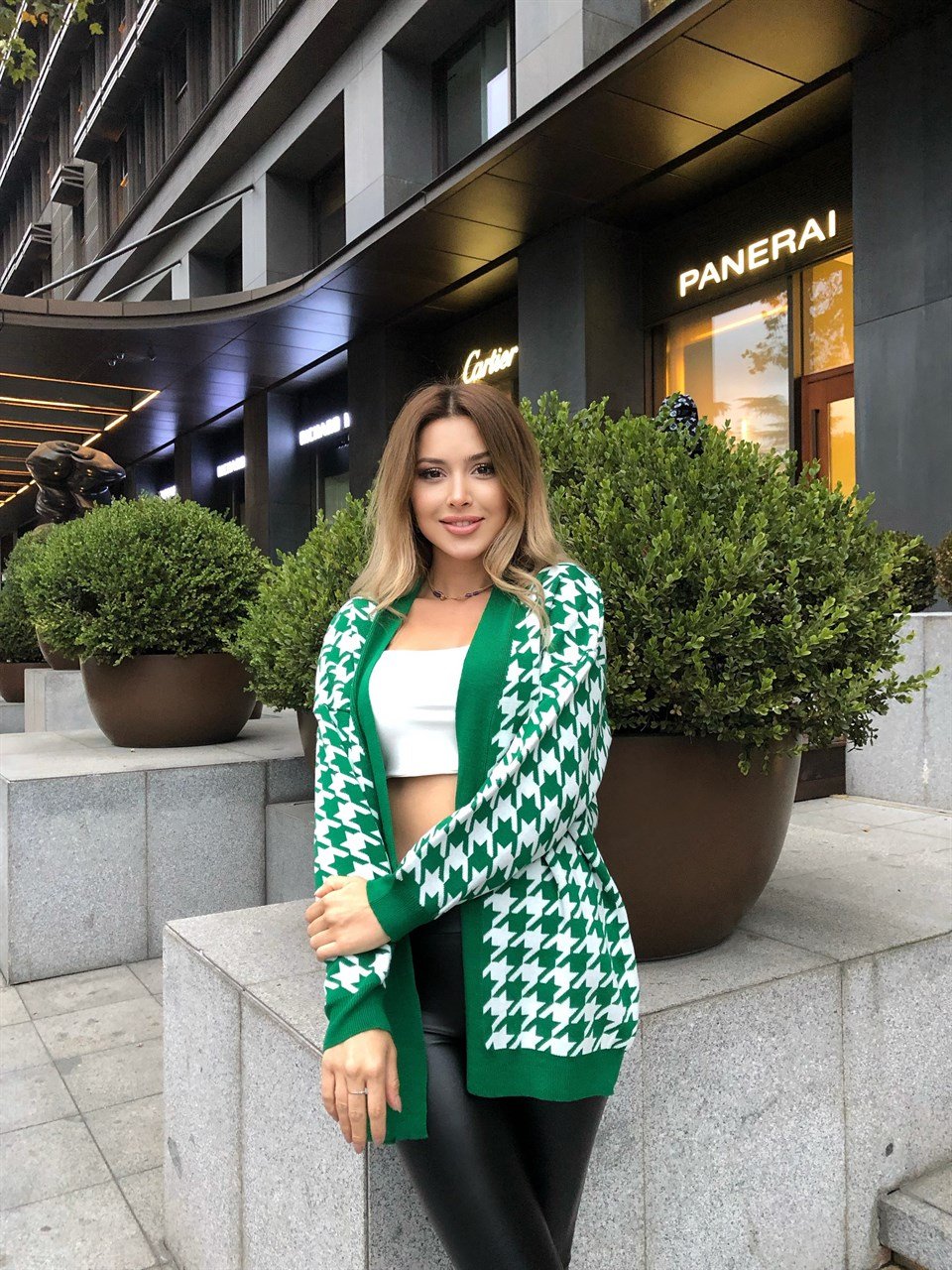 Yeşil Kazayağı Desen Hırka