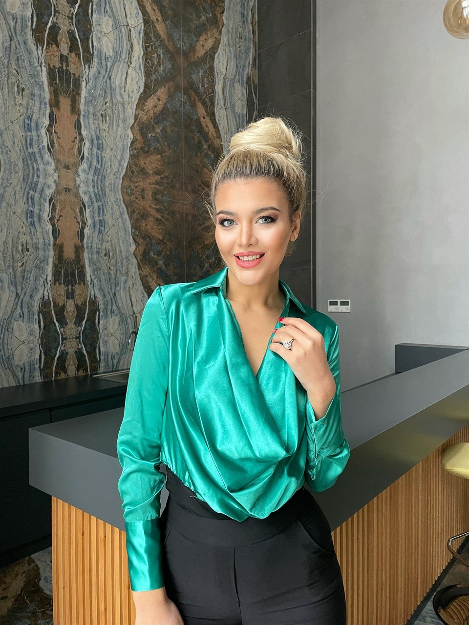 Yeşil Saten Bodysuit
