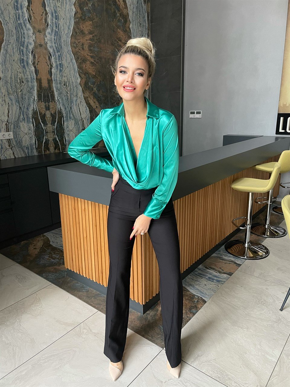 Yeşil Saten Bodysuit