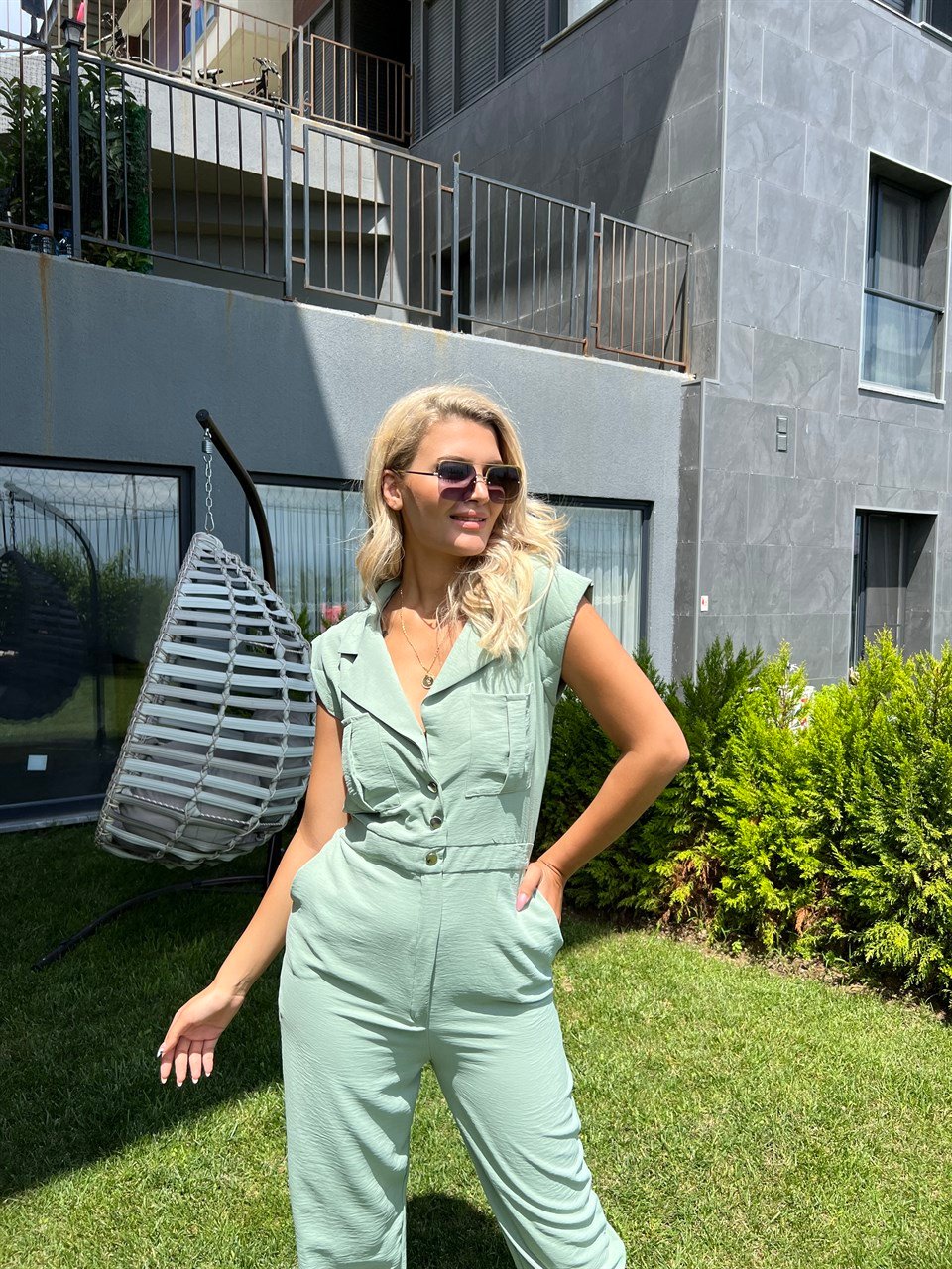 Yezy Su Yeşili Cepli Tulum