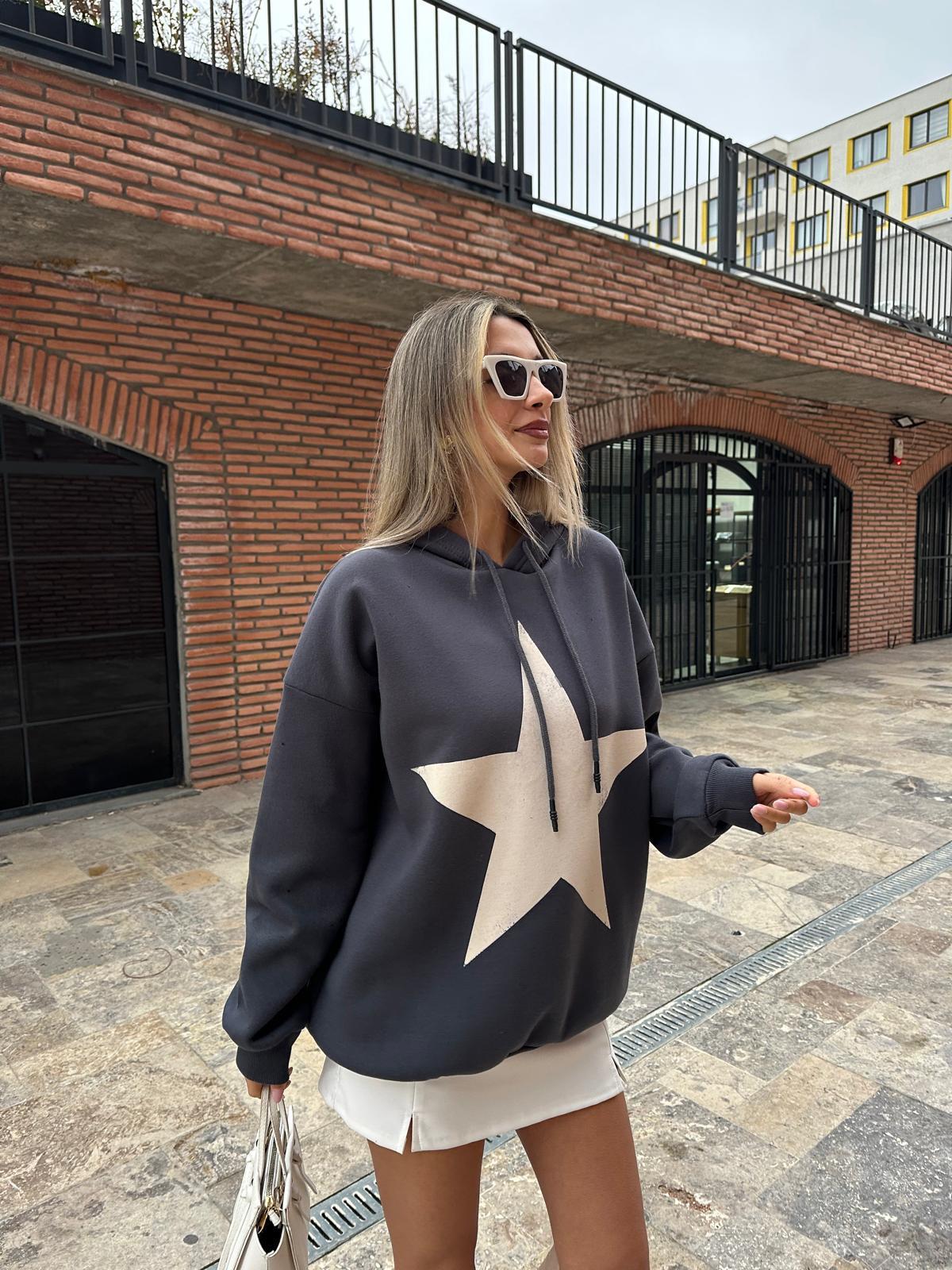 Yıldız Baskılı Sweat İndigo swt2031styq