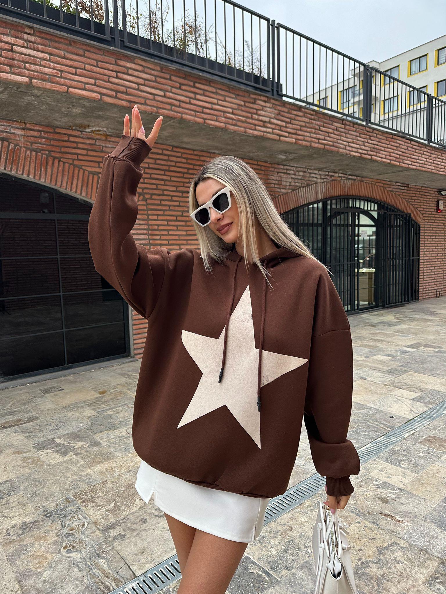 Yıldız Baskılı Sweat Kahverengi swt2031styq