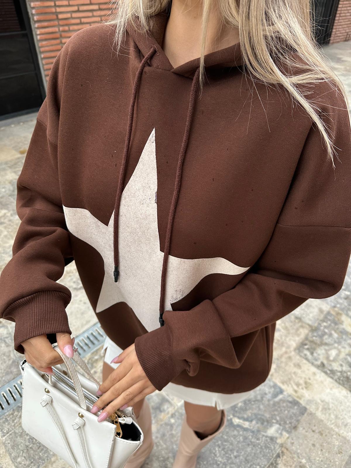 Yıldız Baskılı Sweat Kahverengi swt2031styq