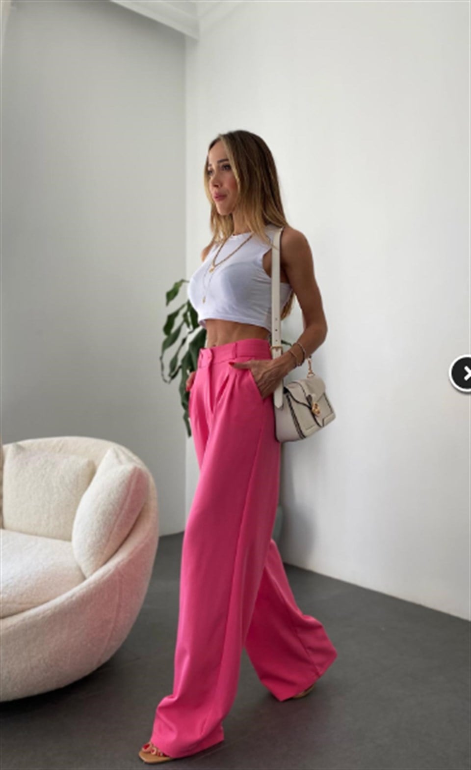 Yüksek Bel Pileli Palazzo Pantolon Pembe