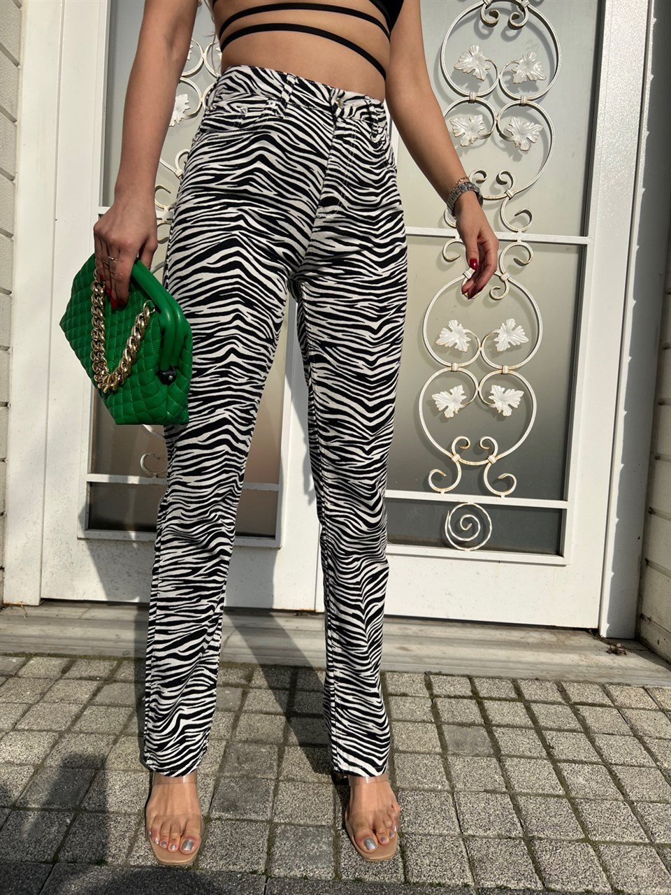 Zebra Desen Yüksek Bel Jean