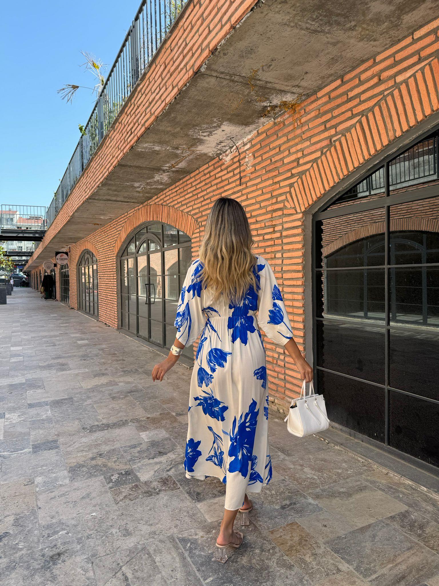 Zenya Lilyum Desen Mavi Viskon Elbise  1707308