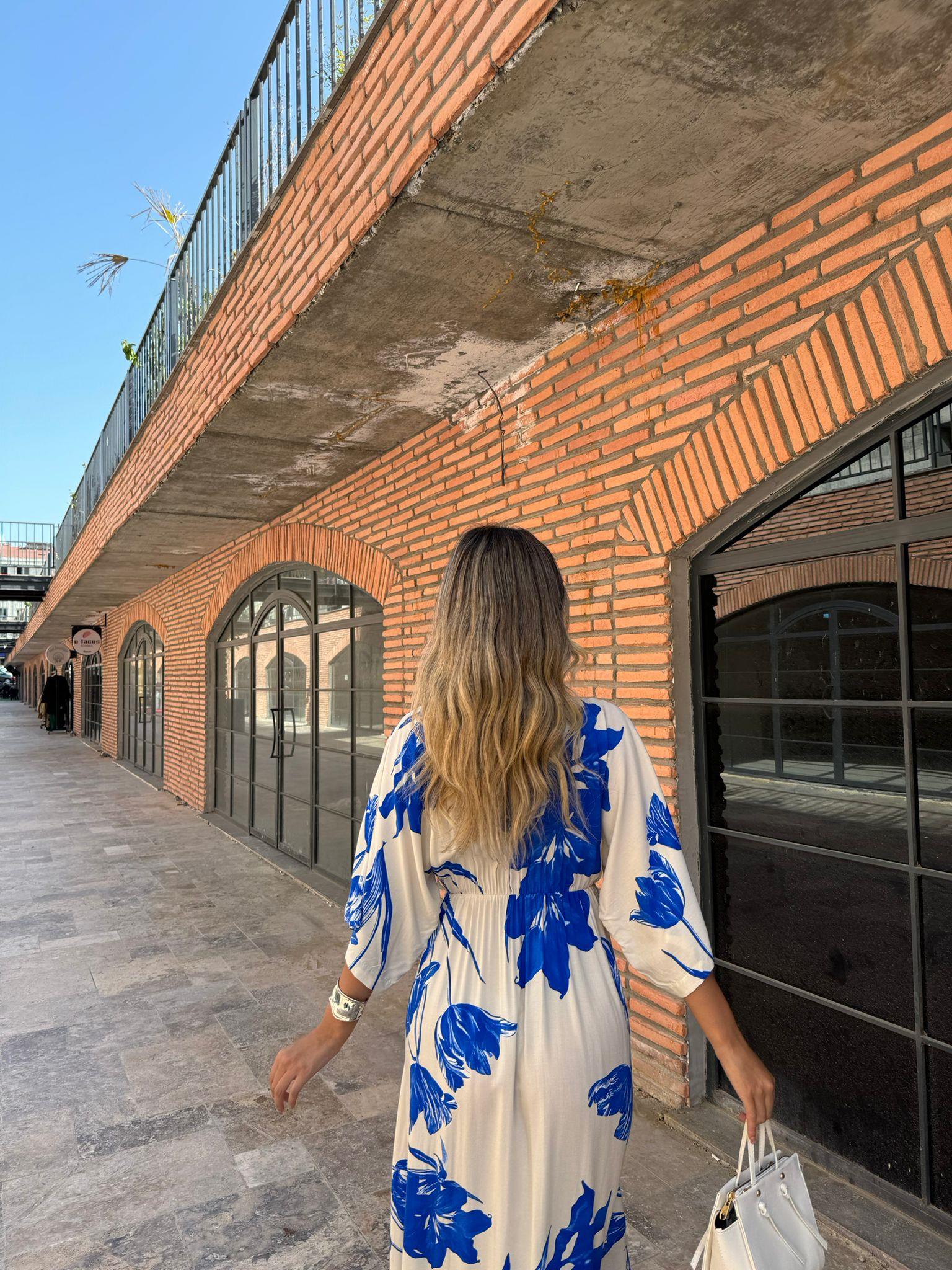 Zenya Lilyum Desen Mavi Viskon Elbise  1707308