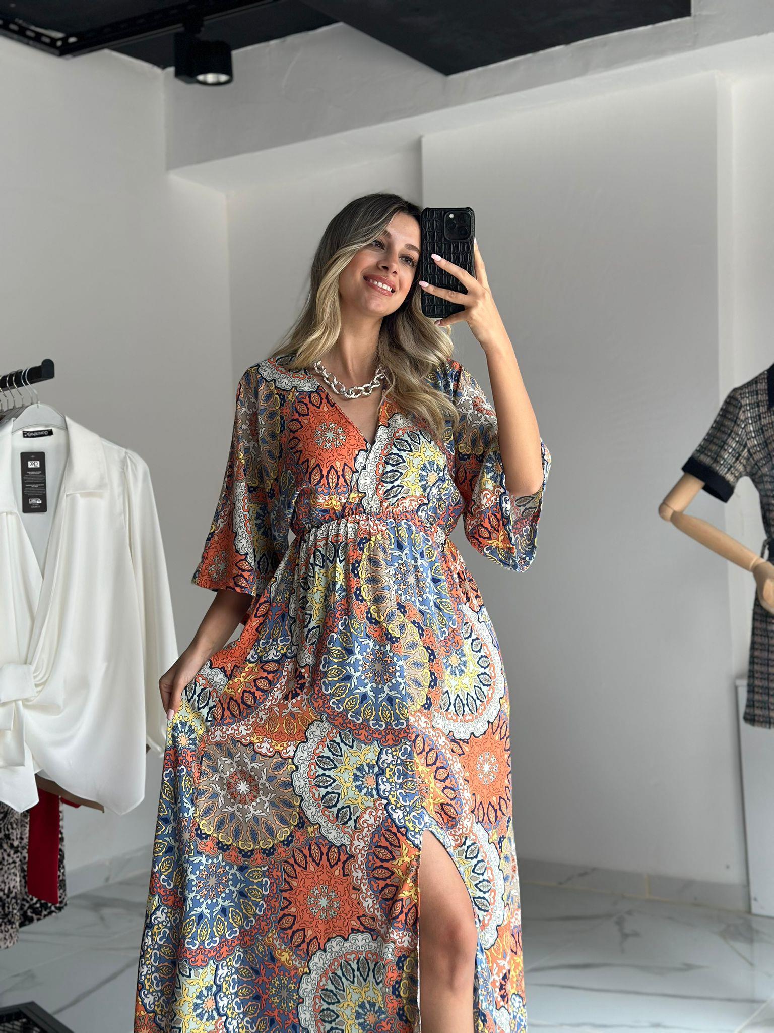 Zenya Rölöve Desen Oranj Elbise 1707308