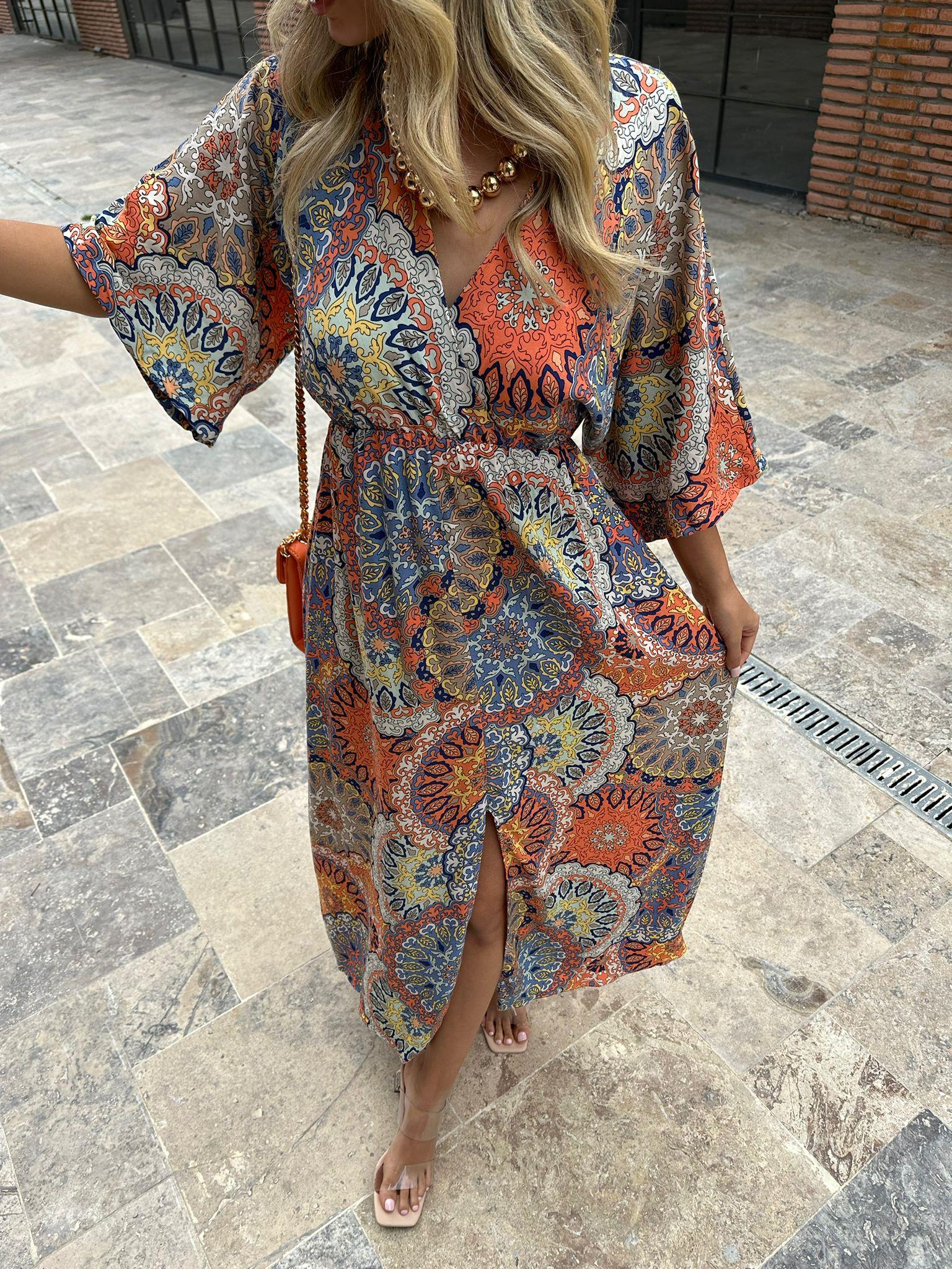 Zenya Rölöve Desen Oranj Elbise 1707308