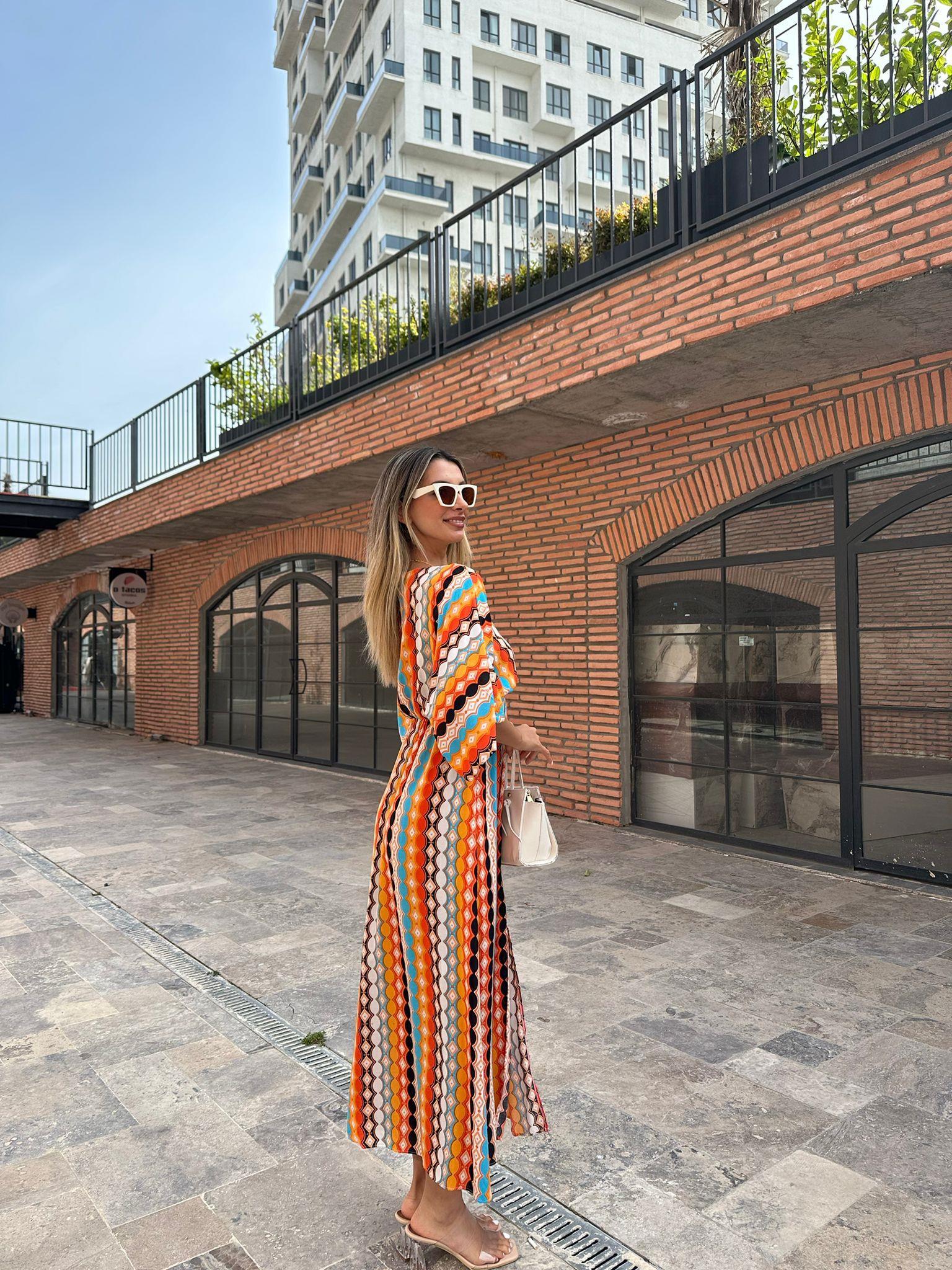 Zenya Üçgen Turuncu Beyaz Dese Elbise 1707308