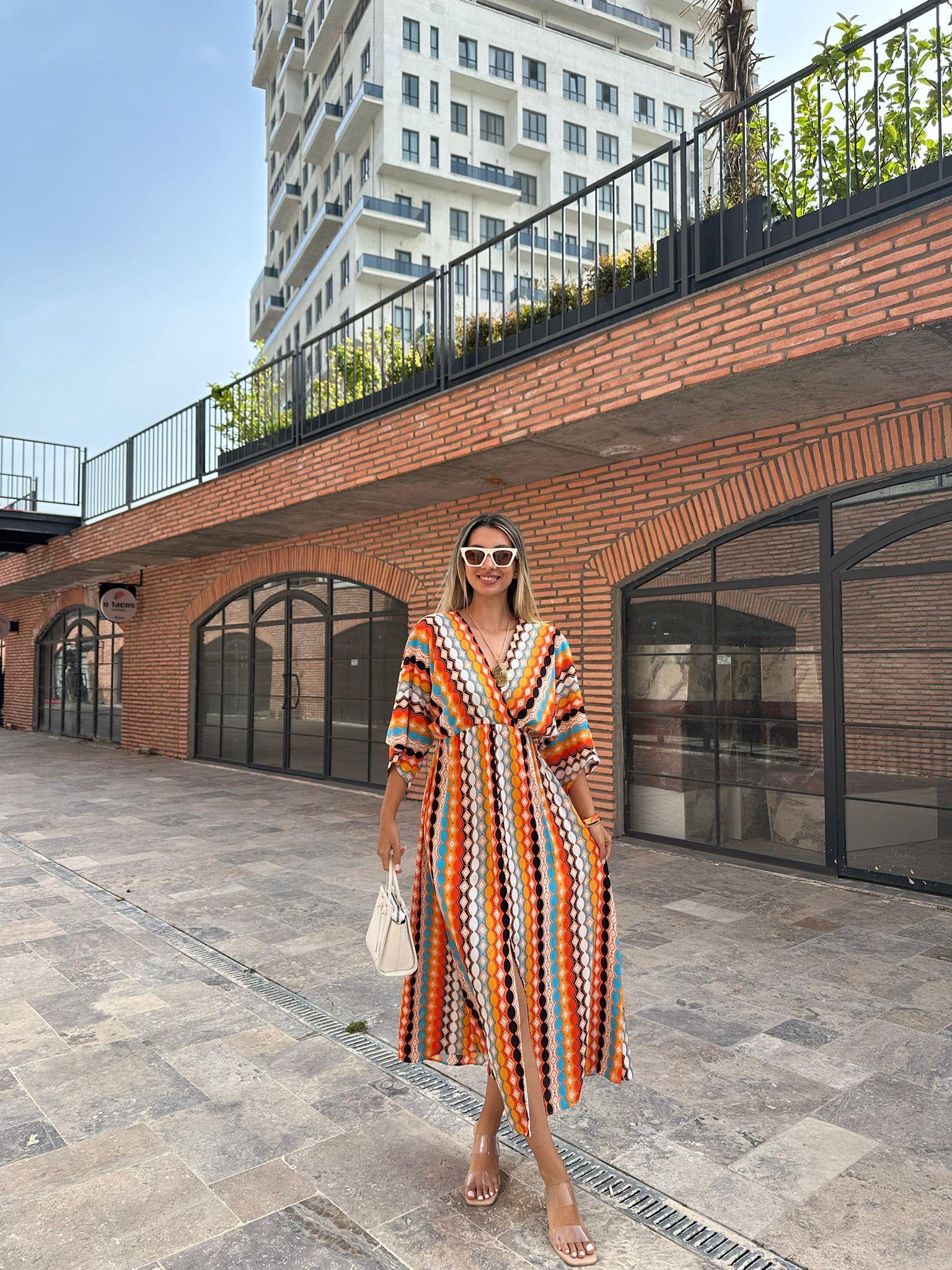 Zenya Üçgen Turuncu Beyaz Dese Elbise 1707308