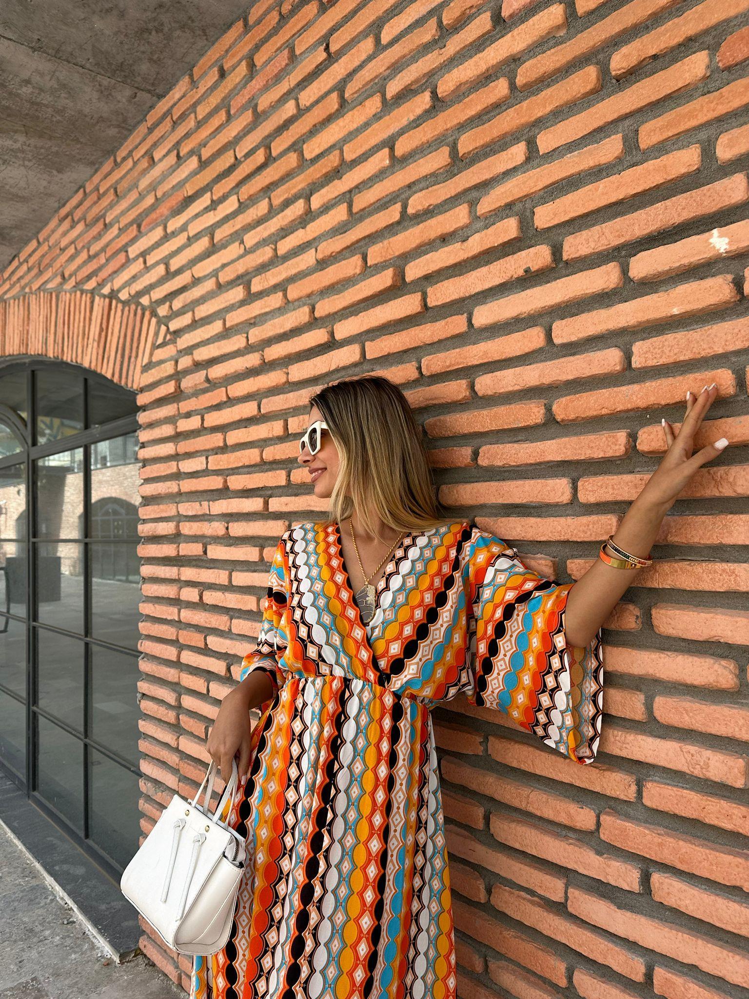 Zenya Üçgen Turuncu Beyaz Dese Elbise 1707308