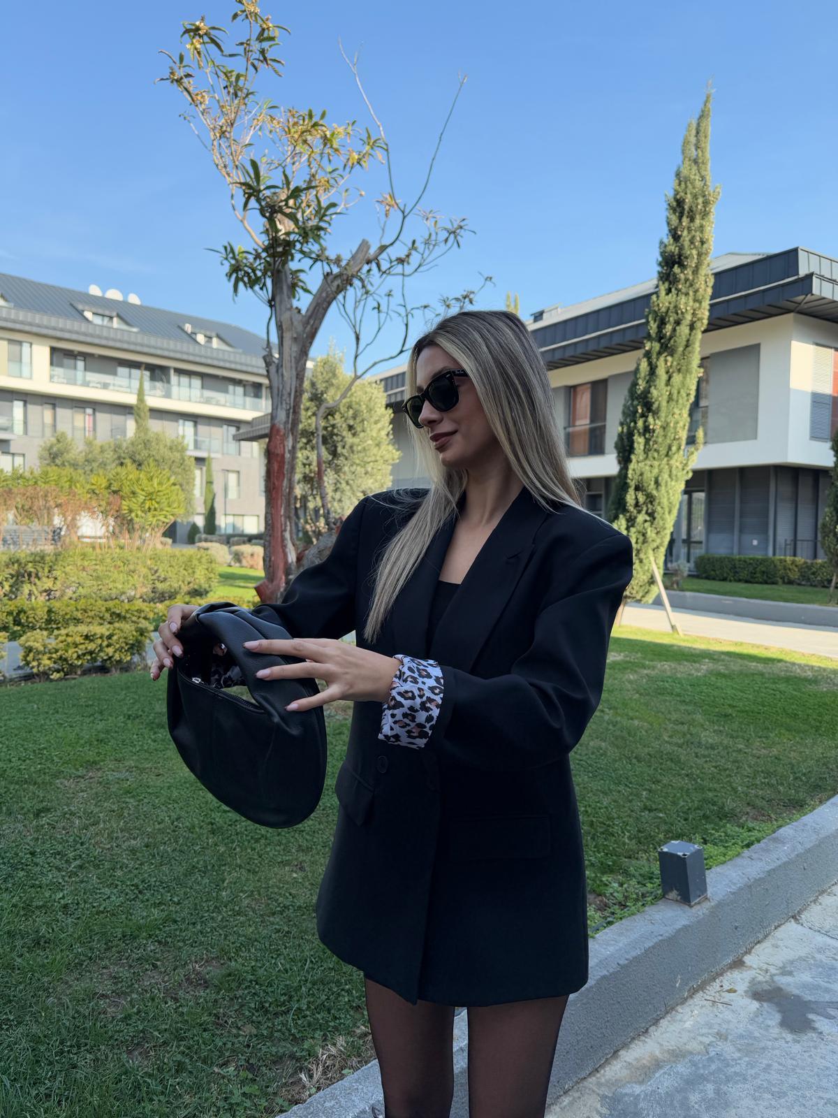 Zr Leopar Astarlı Blazer Ceket Siyah bckt2074rvd