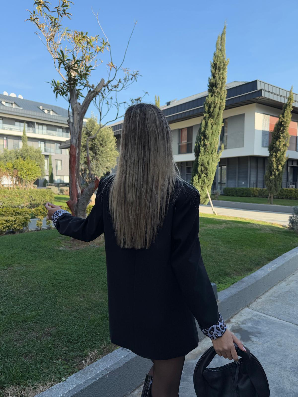 Zr Leopar Astarlı Blazer Ceket Siyah bckt2074rvd