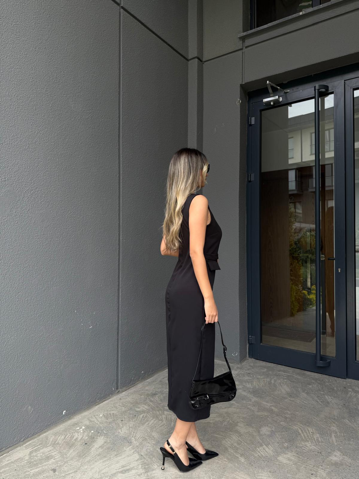 Zr Model Kare Gold Düğmeli Elbise Siyahyelb2229grs