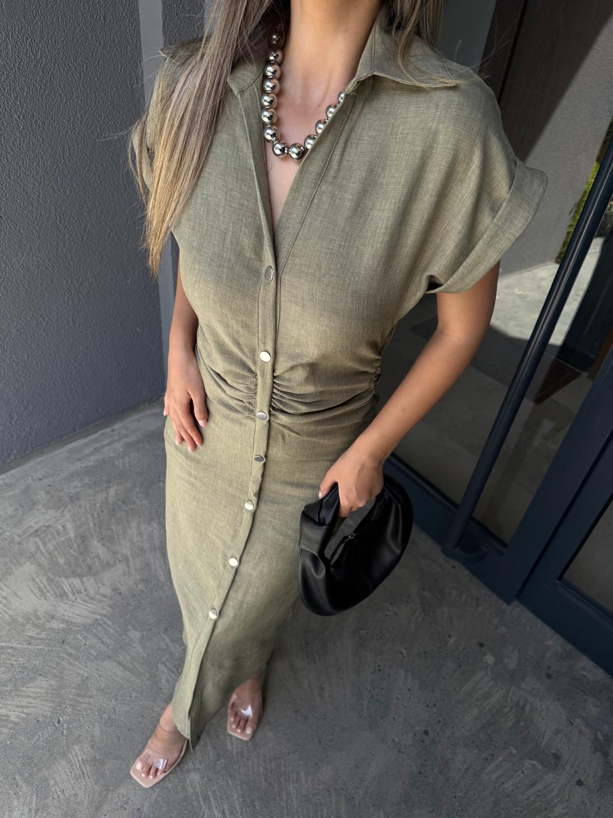 Zra Model Likralı Drapeli Midi Boy Gold Düğme Elbise Hakiyelb2040kd