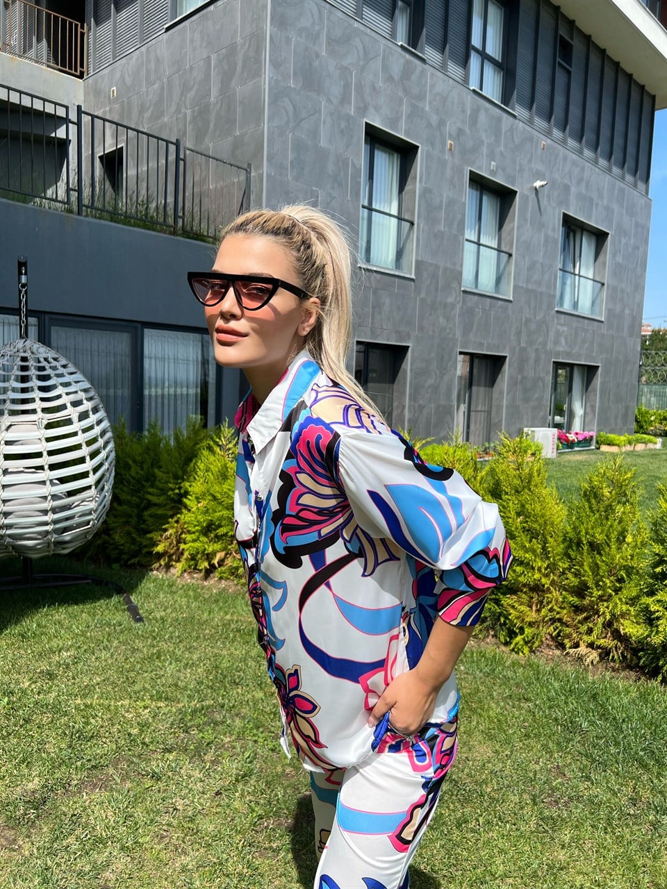 Z*ra Model Saten Baskılı Krem Takım
