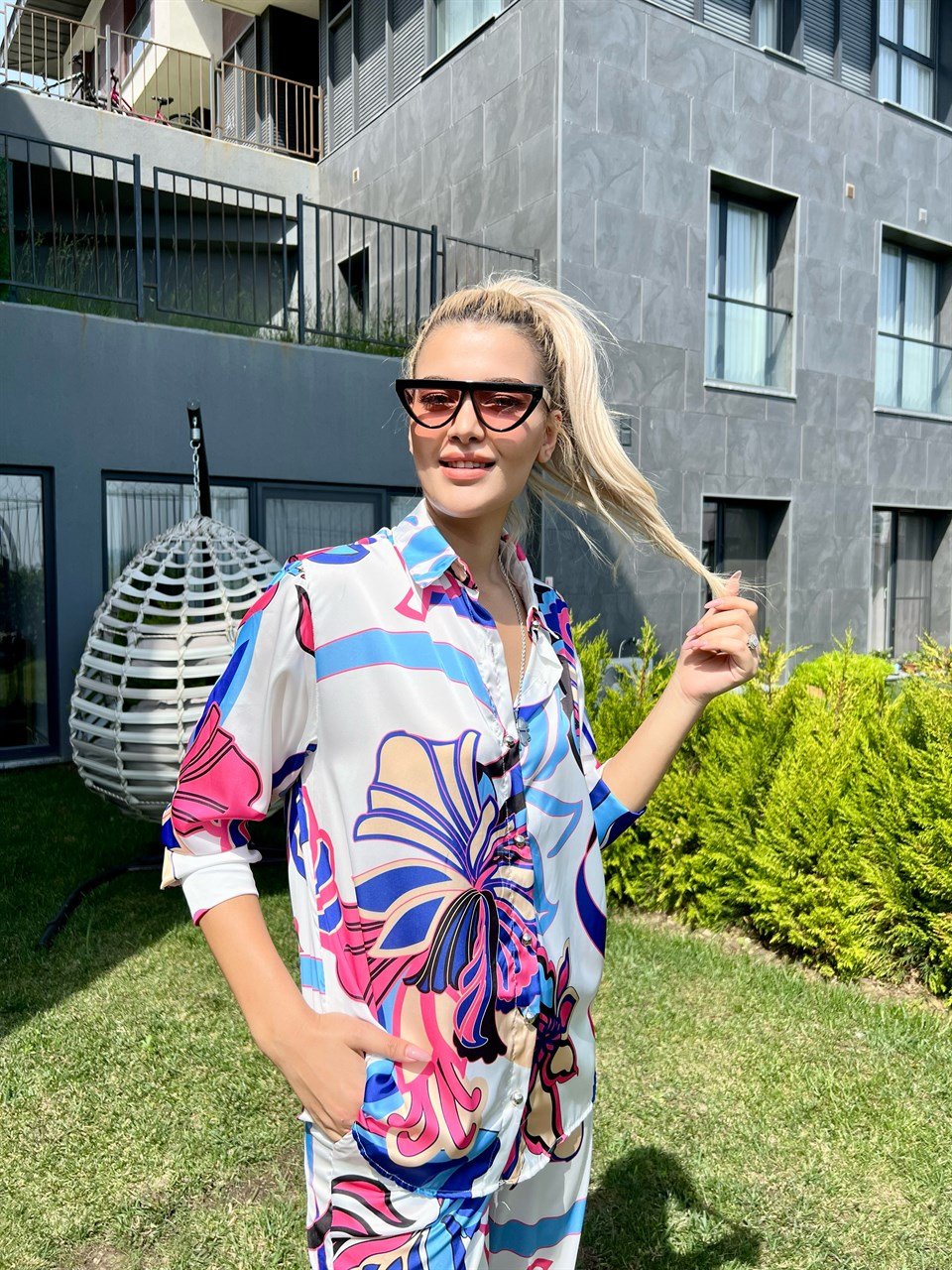 Z*ra Model Saten Baskılı Krem Takım
