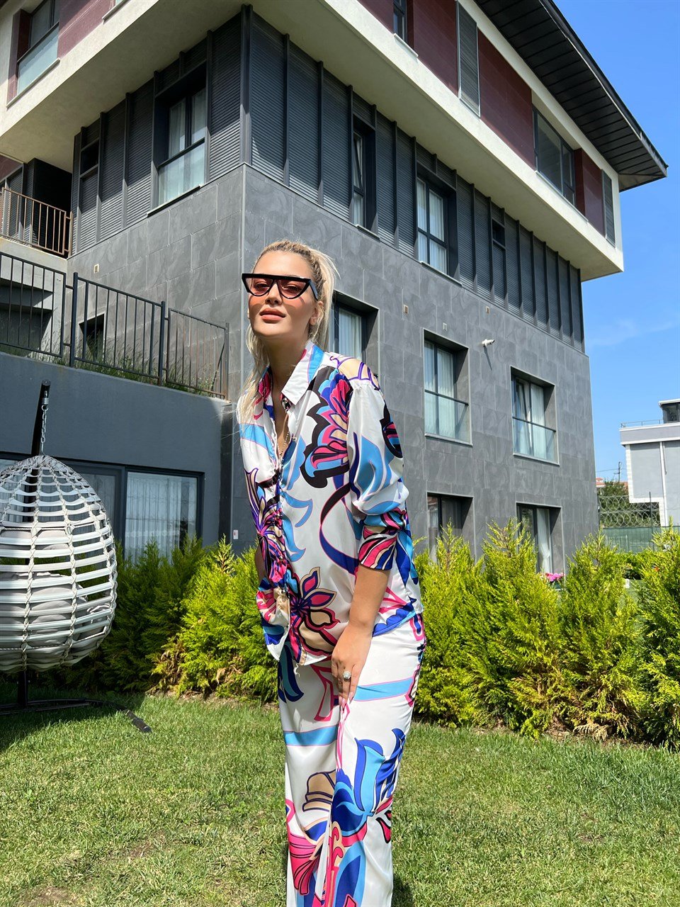 Z*ra Model Saten Baskılı Krem Takım