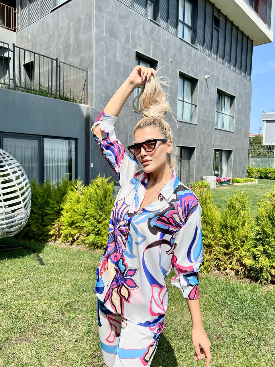 Z*ra Model Saten Baskılı Krem Takım